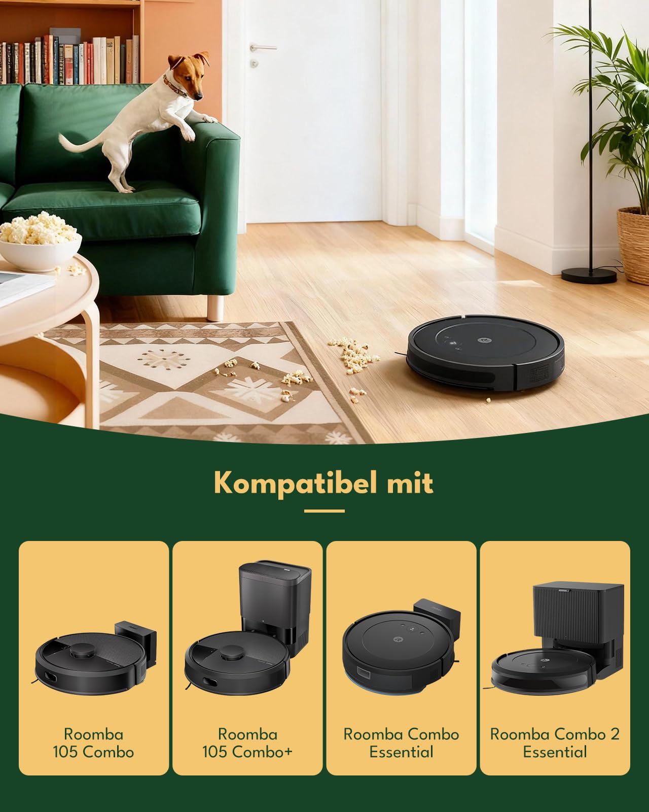 18 Stück Zubehörset für iRobot Roomba 105 Combo und Roomba Combo Essential Y0112,Y0110,Y0140,Y011240,Y014020,Roomba 105 Combo, 2 Hauptbürste,4 Wischtücher,4 Filter, 6 Seitenbürsten
