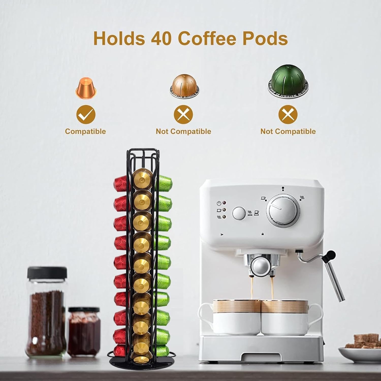 Coffee Pod Stand 360 Degree Rotating Vertical Rack Holds Up To 40