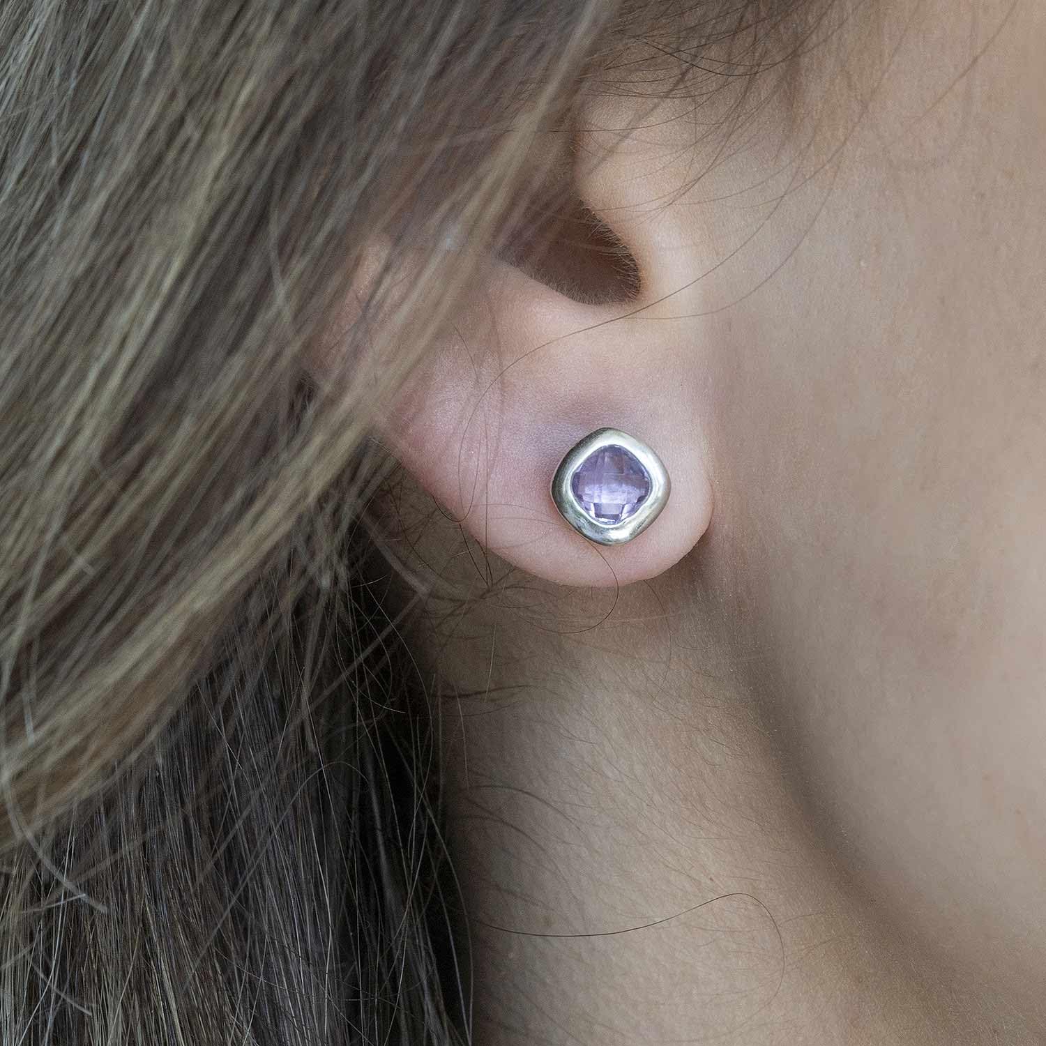 Kleine Edelstein Ohrstecker Silber 925 Ohrringe für Damen eckig SO-340