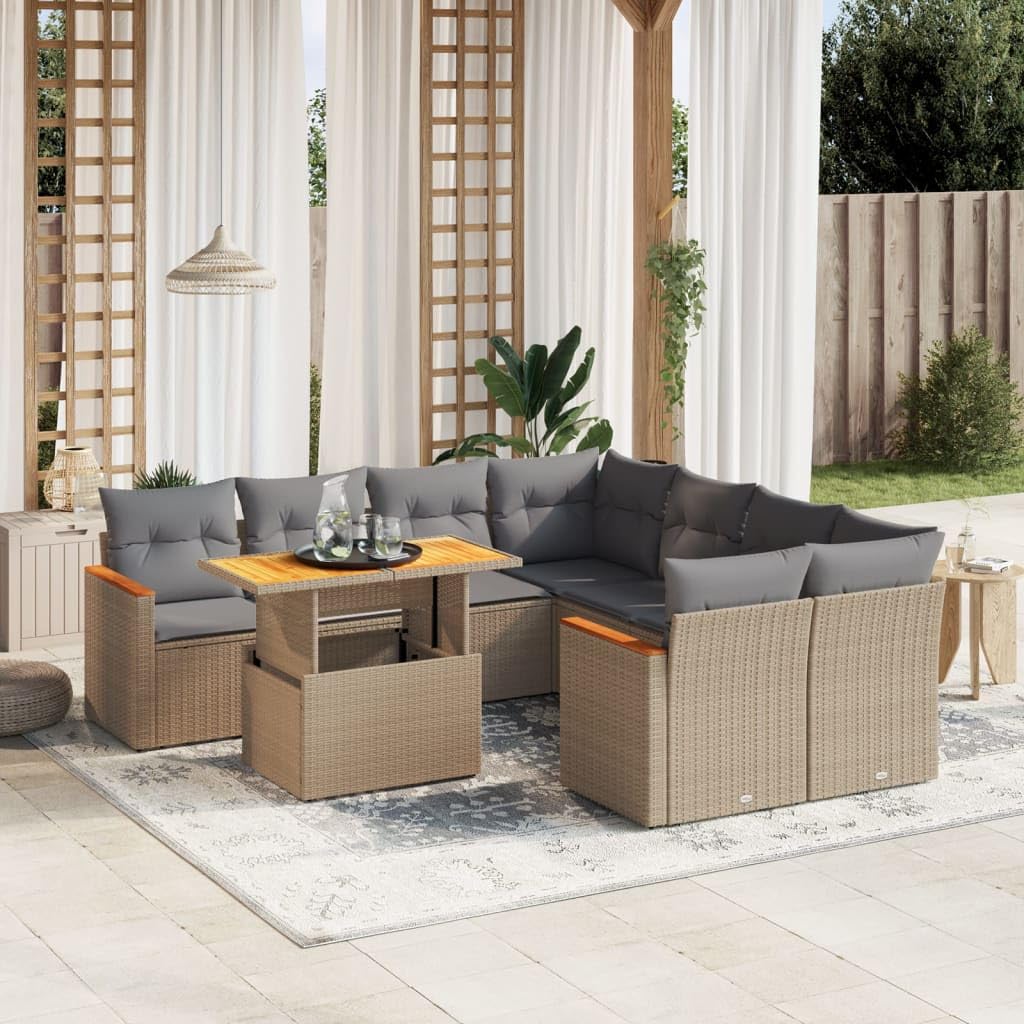 Set di Divani da Giardino con Cuscini Beige in Polyrattan Modulare per Terrazza Balcone e Patio Resistente agli Agenti Atmosferici per Relax Pranzo e Conversazione
