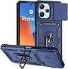 Case for Redmi 12 Case, Redmi Note 12RPoco M6 Pro Case with Slide Camera Cover, Built-in 360° Rotate Ring Kickstand Magnetic Shockproof Phone Cover for Xiaomi Redmi 12 Blue