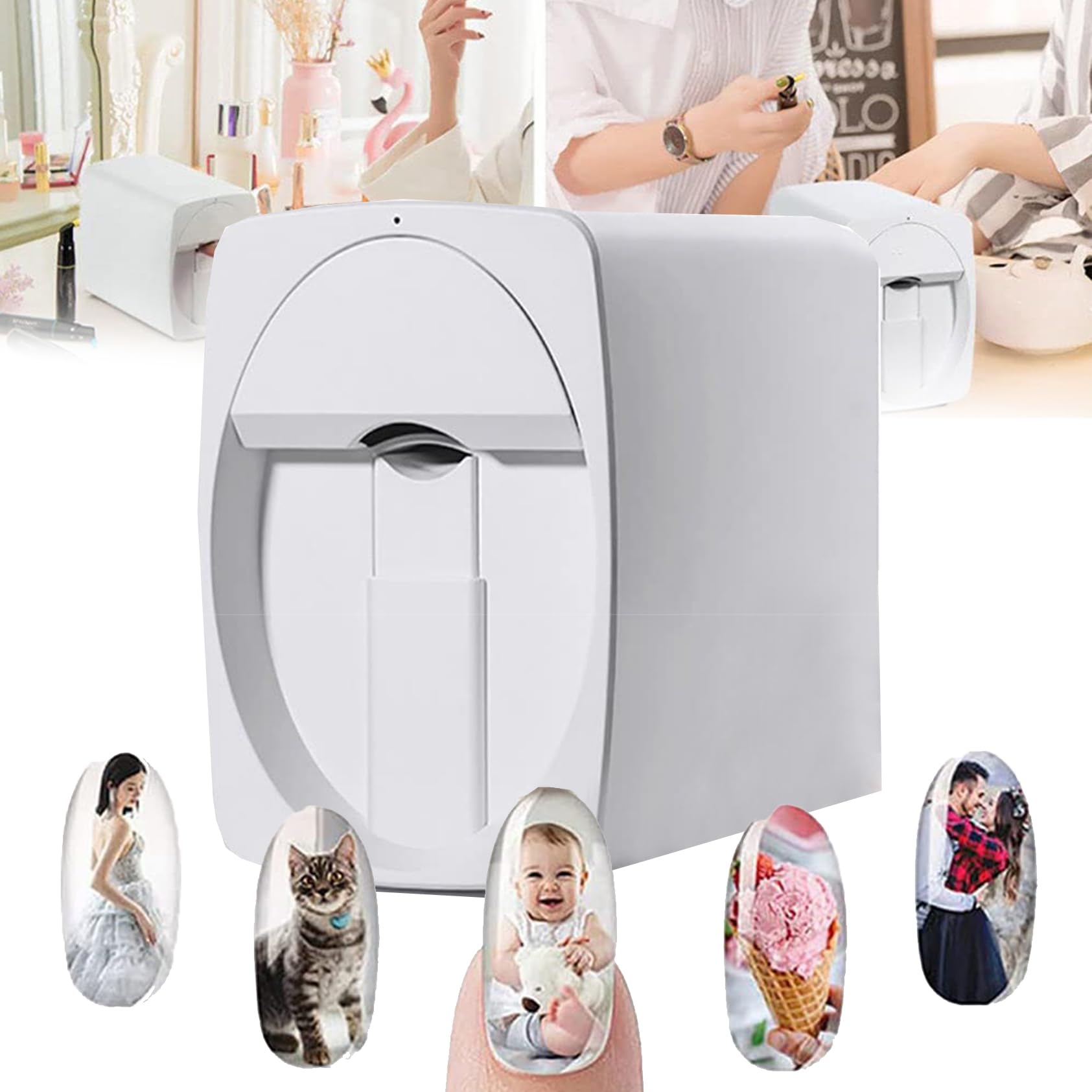 Mini Stampante per Unghie Professionale 3D per Unghie, Macchina Portatile Multifunzione per Pittura Unghie per Bambini/Studio Unghie/Manicurista/Amanti delle Unghie,White
