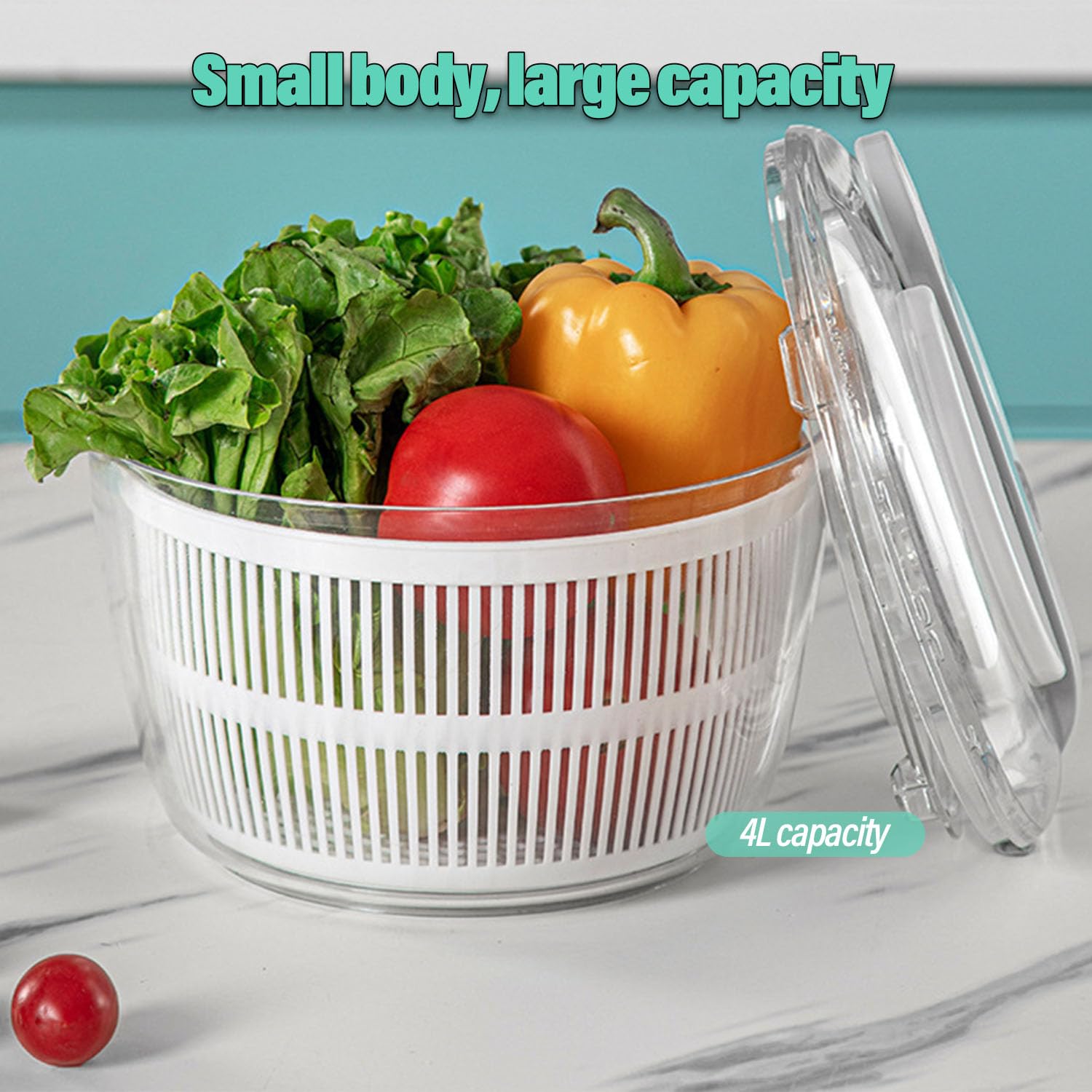 Séchoir à légumes et fruits de 3,9 l avec panier de vidange et bol, design de séparation double couche pour un séchage facile des salades vertes et des légumes