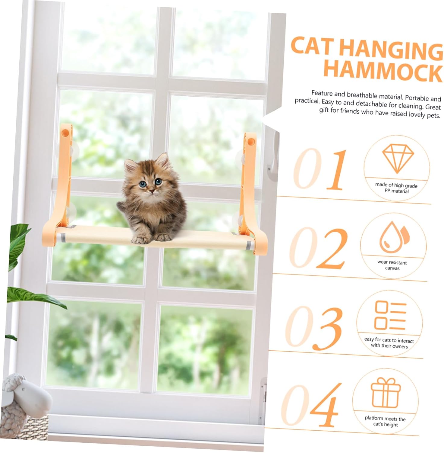 Generic Cat Window Hammock Strong Suction Cup Hanging Cat Bed Comfortable Indoor Sleeping Perch Safe No Odor Beige Supply