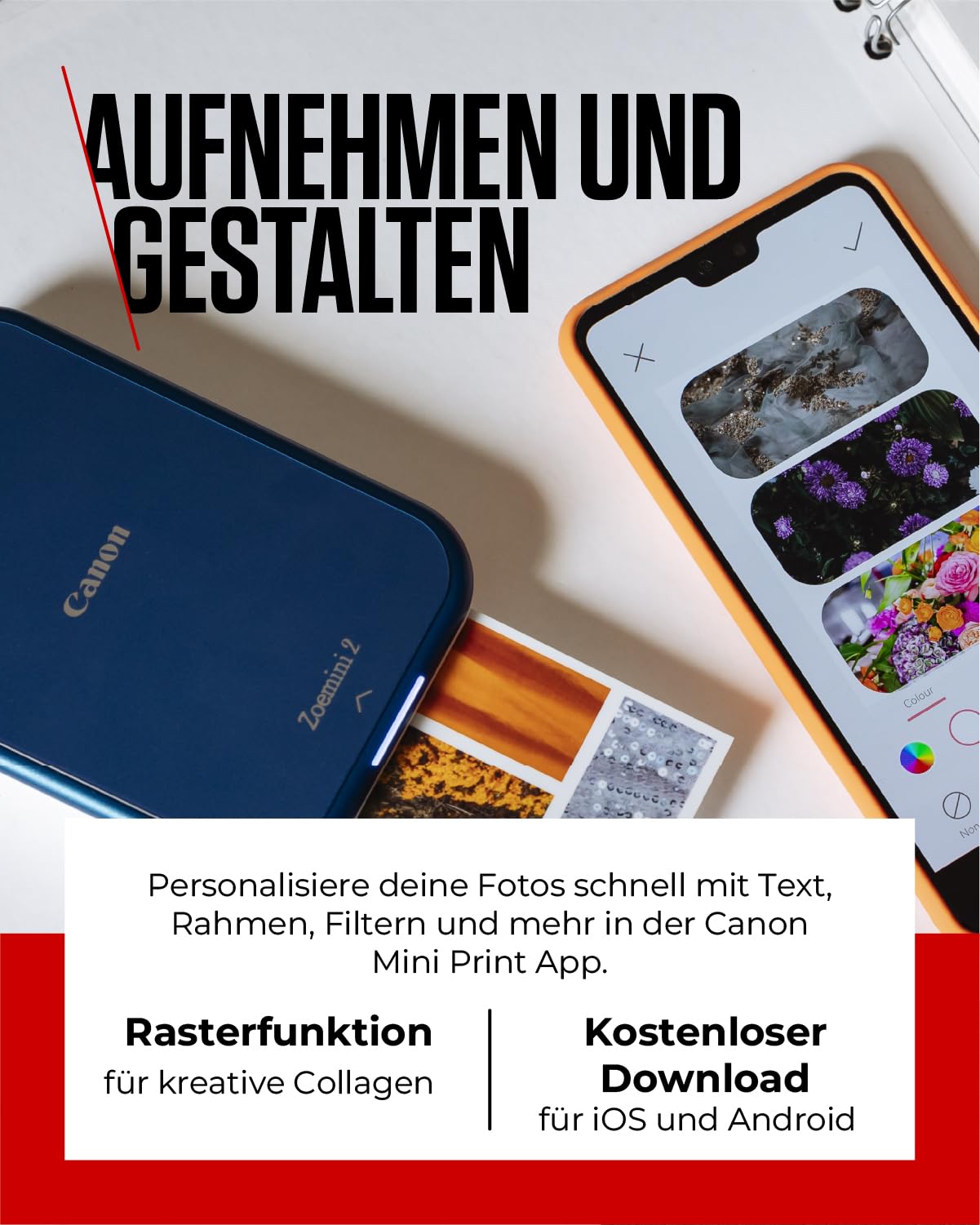 Canon Zink™ Fotopapier – Selbstklebendes 5 x 7,6 cm (2x3") Fotopapier (50 Blatt) – Drucken Sie Handy-Fotos für personalisierte Aufkleber
