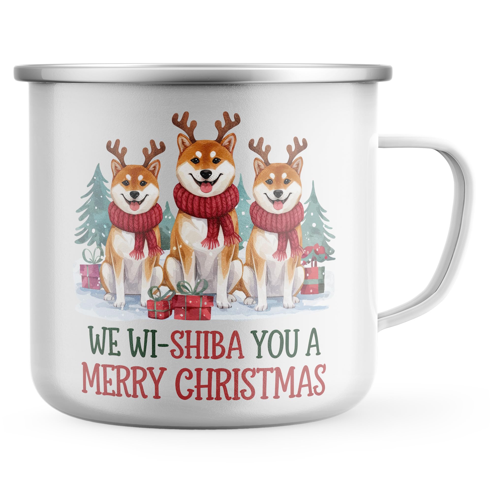 Purple Print House We Wishiba You A Merry Christmas Enamel Mug Men Women Christmas Shiba Inus Xmas Outdoor Tea Coffee Cup