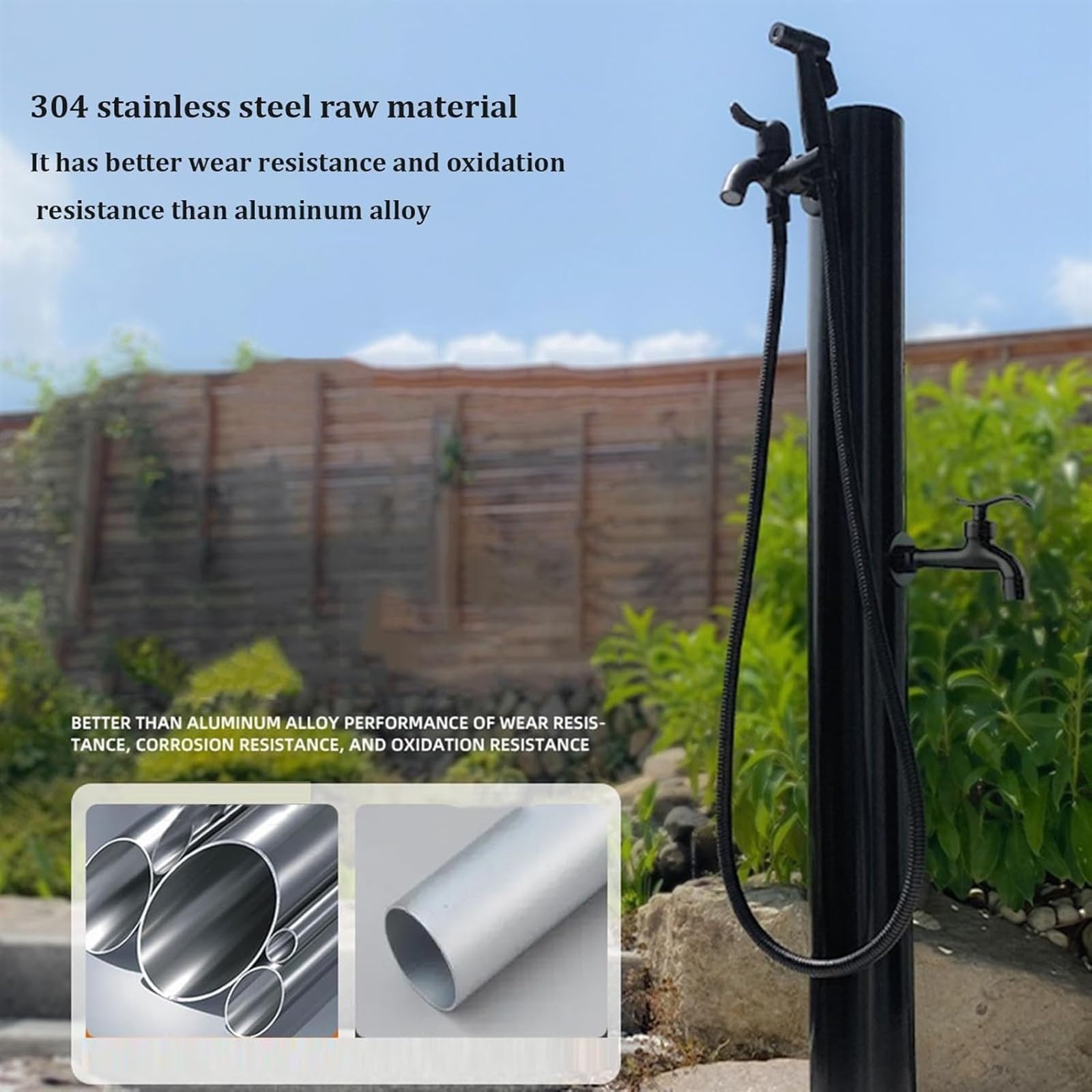 Surtidor de Agua Independiente para jardín con Grifo - Fuente para Exterior y Soporte para Manguera, Adecuado para riego de Patios, bebederos e hidrantes contra Incendios (Negro) - Ideal par