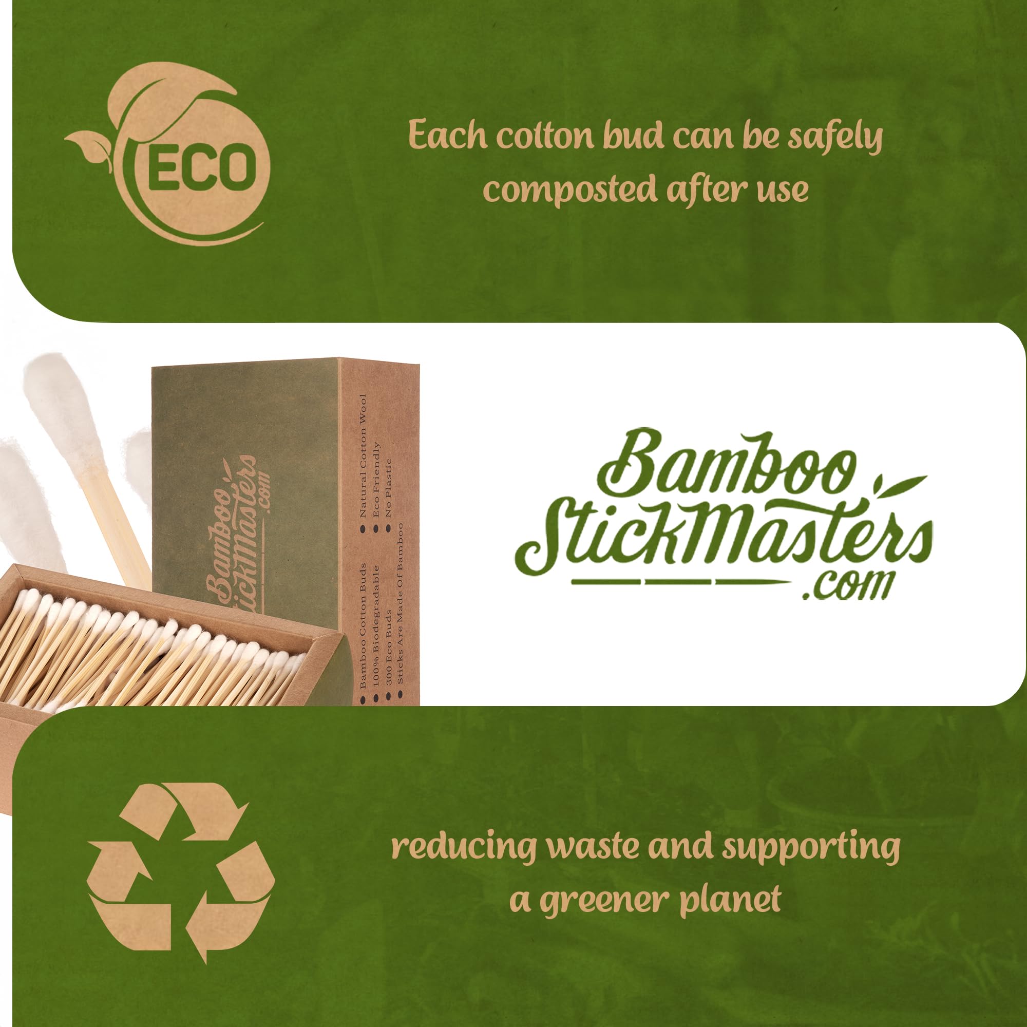 300 cotton fioc di bambù | 100% ecologici Q Tips | Buds per la pulizia delle orecchie in legno naturale | senza plastica | imballaggio ecologico