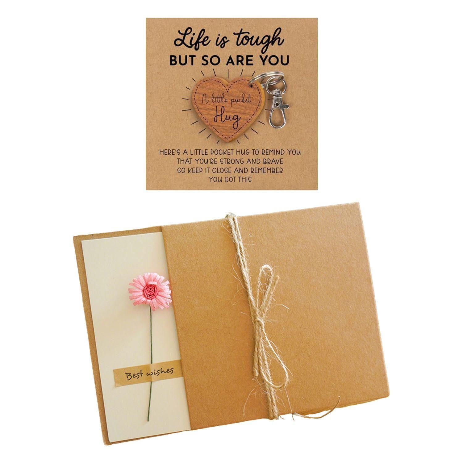WUFGWBD 1 Piece Of Love Healing Keychain, 1 Piece Of Daisy Envelope Greeting Card, Wooden Love Blessing Pendant, Thank You Teacher Gift.