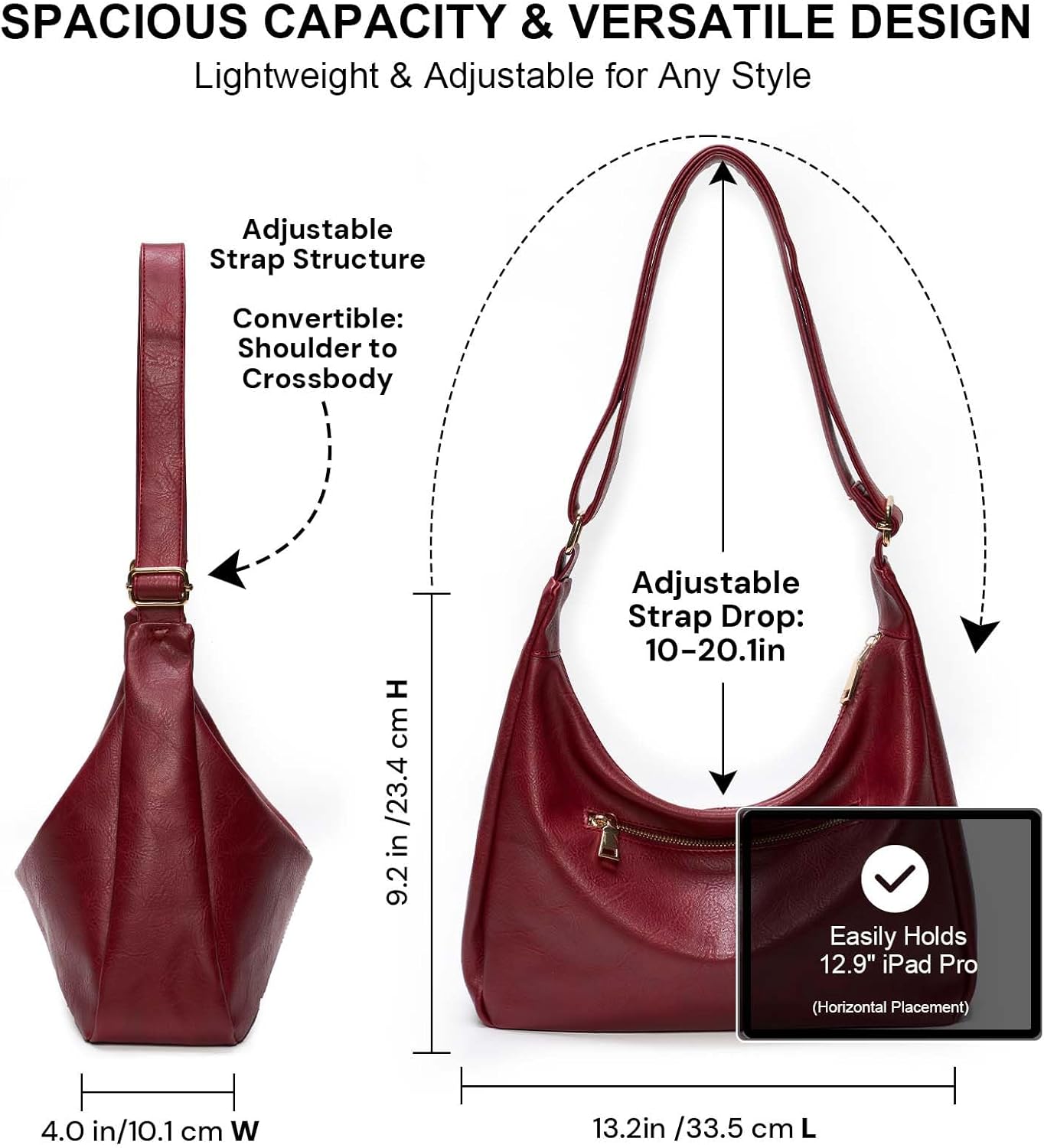 Purses for Women Slouchy Shoulder Bag Hobo Bag Soft Vegan Leather Adjustable Wide Strap Crossbody Tote Multi Pocket Handbags - Image 5