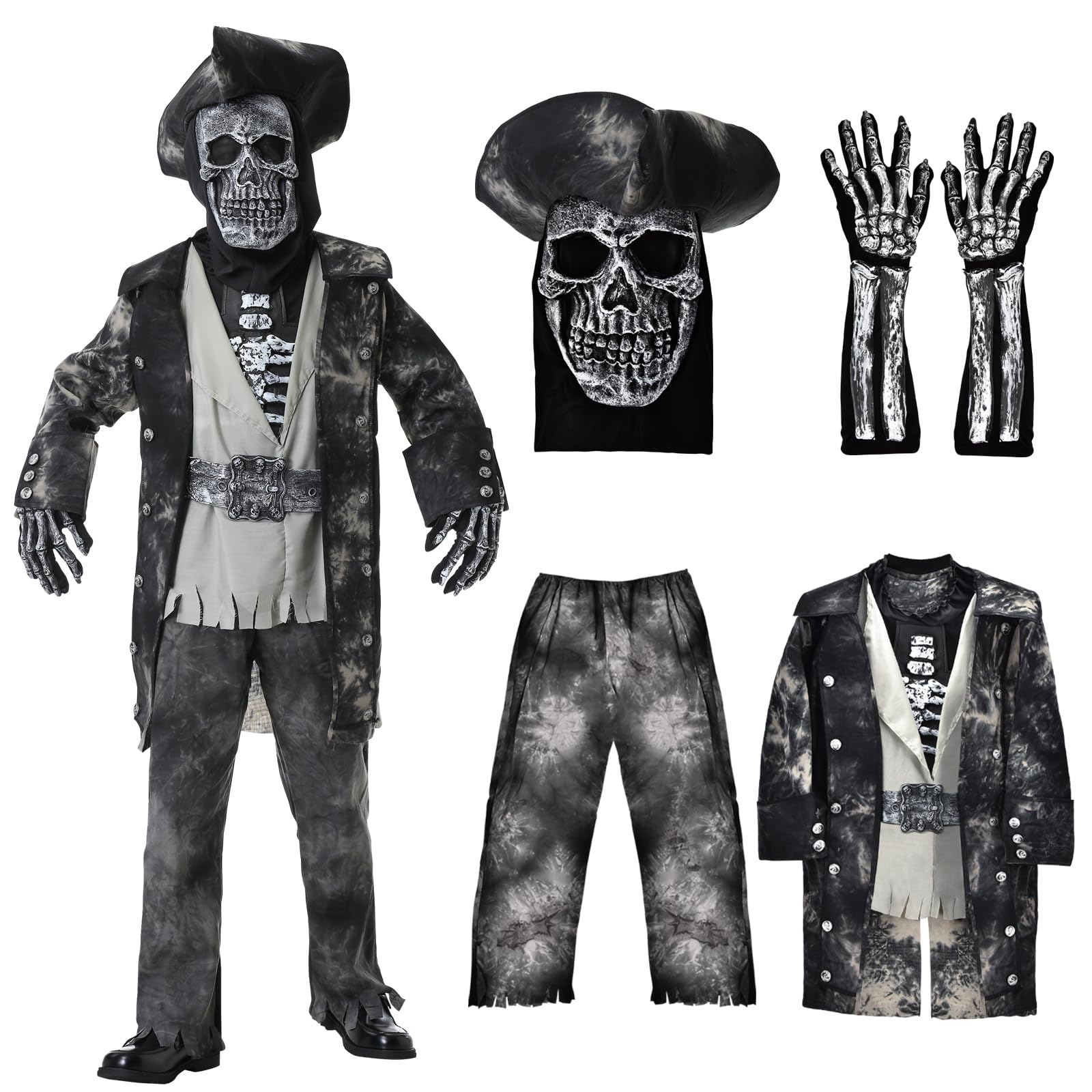 Herenear Disfraz Zombie Niño, Disfraz de Esqueleto para Niños, Disfraces de Halloween Terror con Guantes de Esqueleto, Máscara de Zombie para Niños Cosplay Carnaval Fiesta Decoracion