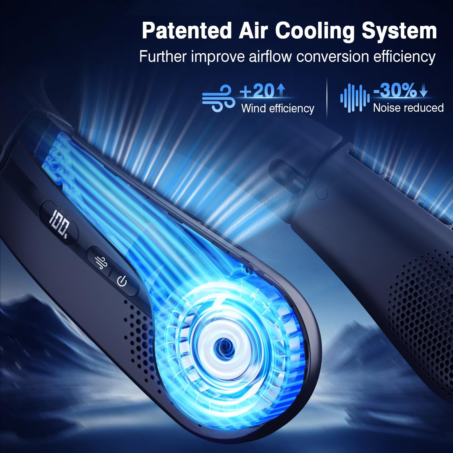 ChillGo Portable Neck Fan - 8400 RPM Enlarged Turbo Airflow - 5200mAh Personal Rechargeable Cooling Wearable Fan - Max 16H, 4 Speeds, Foldable, LED Display - Great Gifts for Men Women - NYC Midnight