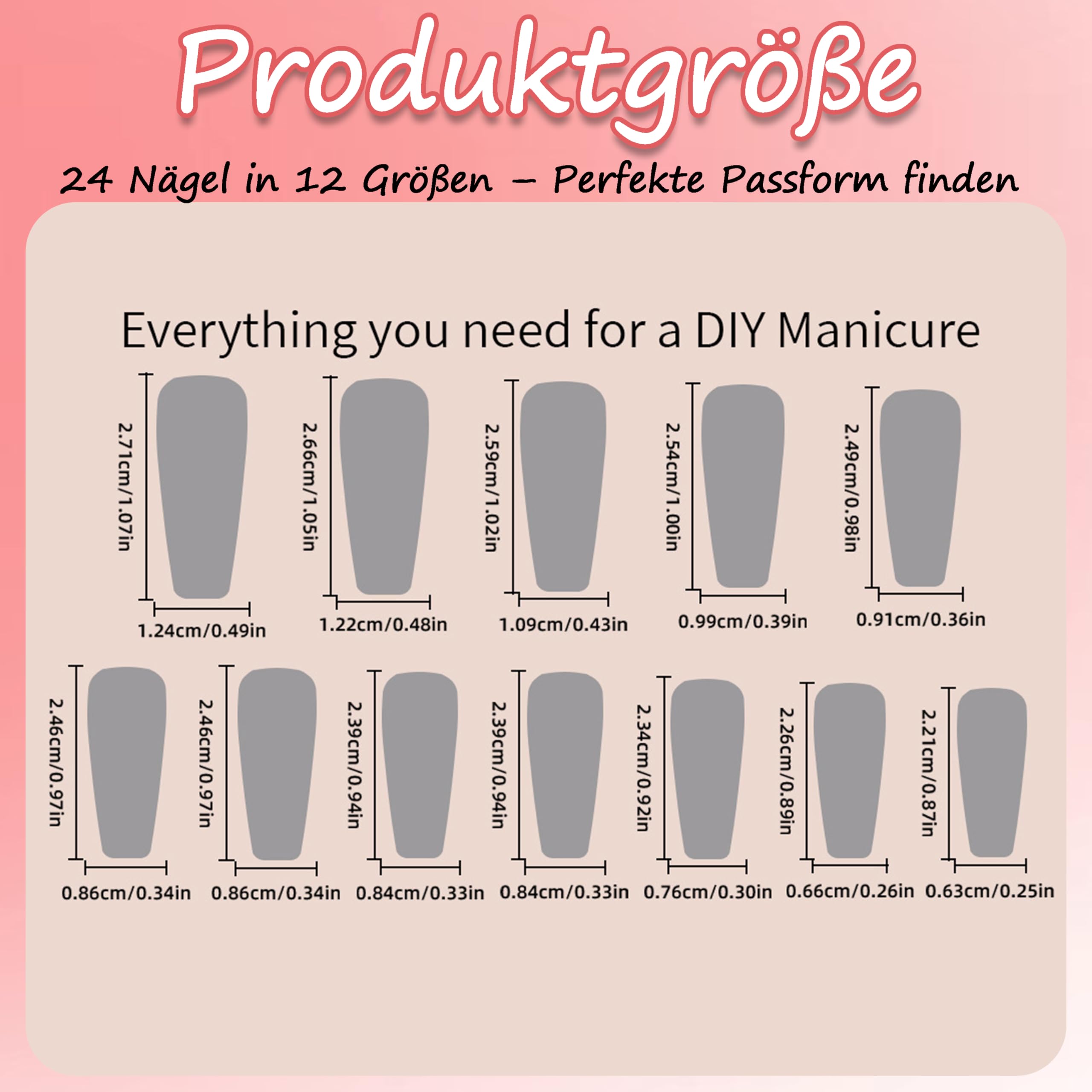 24 x sztuczne paznokcie do naklejenia - różowe brokatowe - Pełna pokrywa - Akryl - Dla kobiet i dziewcząt - Manicure (różowy baletkowy)