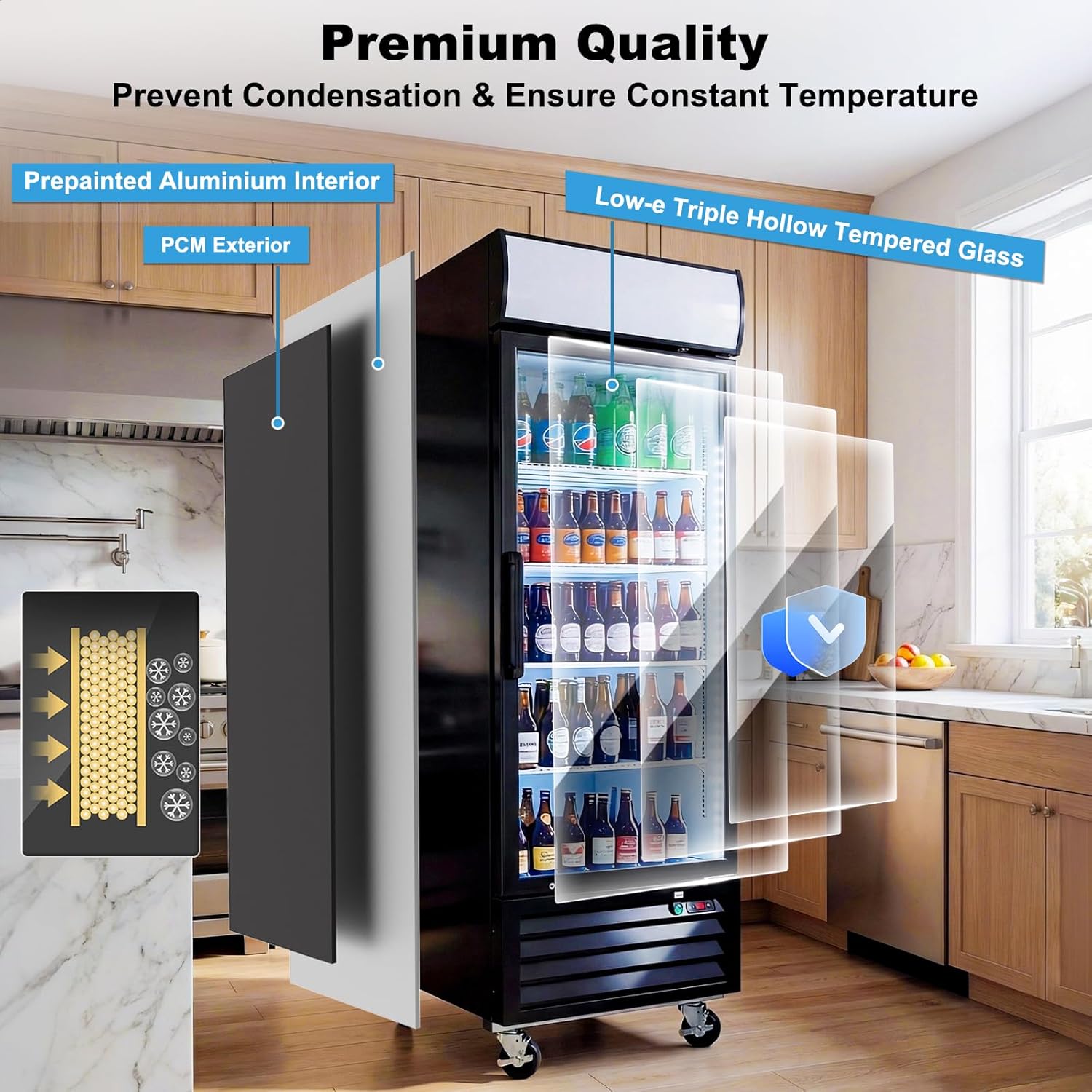 Commercial Refrigerators 19.3 Cu. Ft, Back Bar Cooler with Glass Doors, LED Light, Automatic Defrosting, Heated Door Frame, Display Drink Fridge for Beer, Soda Drinks, Wine, ETL, DOE(Freezerless)