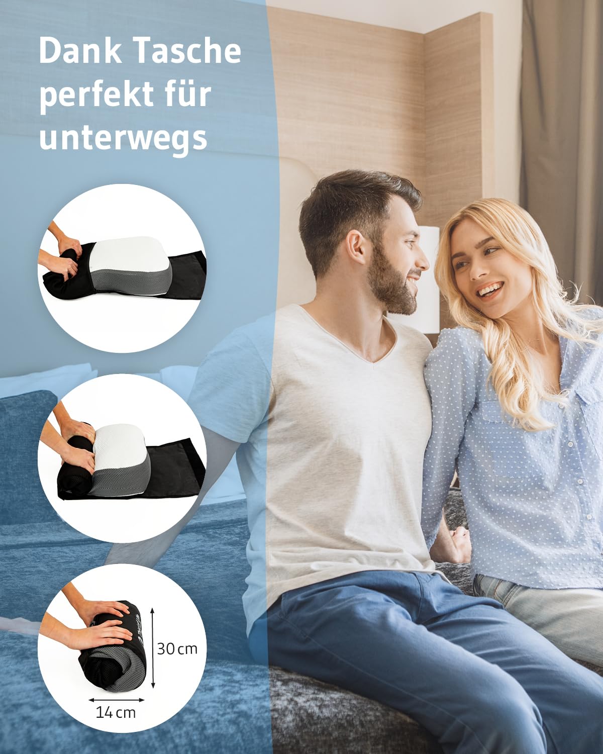 Nackenkissen Re-Charge Intense, Ergonomisches HWS Seitenschläfer-Kissen, Hochwertiger Memory-Foam mit Bambus-Aktivkohle, Innovative Technologie für tieferen Schlaf, Recovery pillow 50x30x12