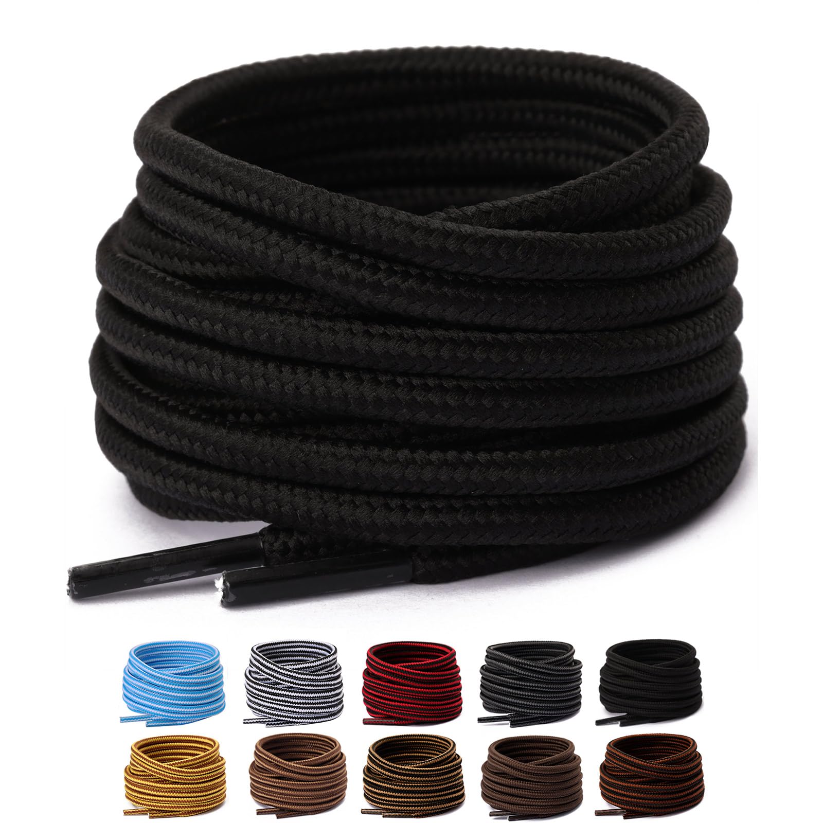 Olukssck 2 Pair Round Boot Laces [2 Pair], Heavy Duty and Durable Shoe Laces for Hiking Work Boots