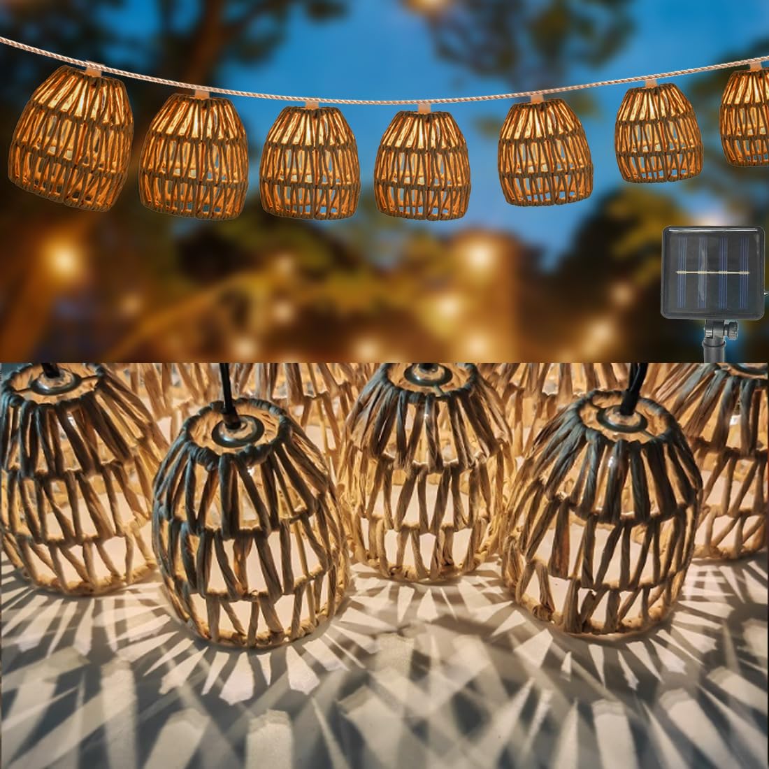 WRQIOO LED Solar Lichterkette Aussen,10 Stück Lichterkette Außen Solar, Wasserdicht Solarlichterkette Outdoor, 3.9 m Wetterfest Lichterkette Lampion mit Solarpanel für Garten, Balkon, Warmweiß