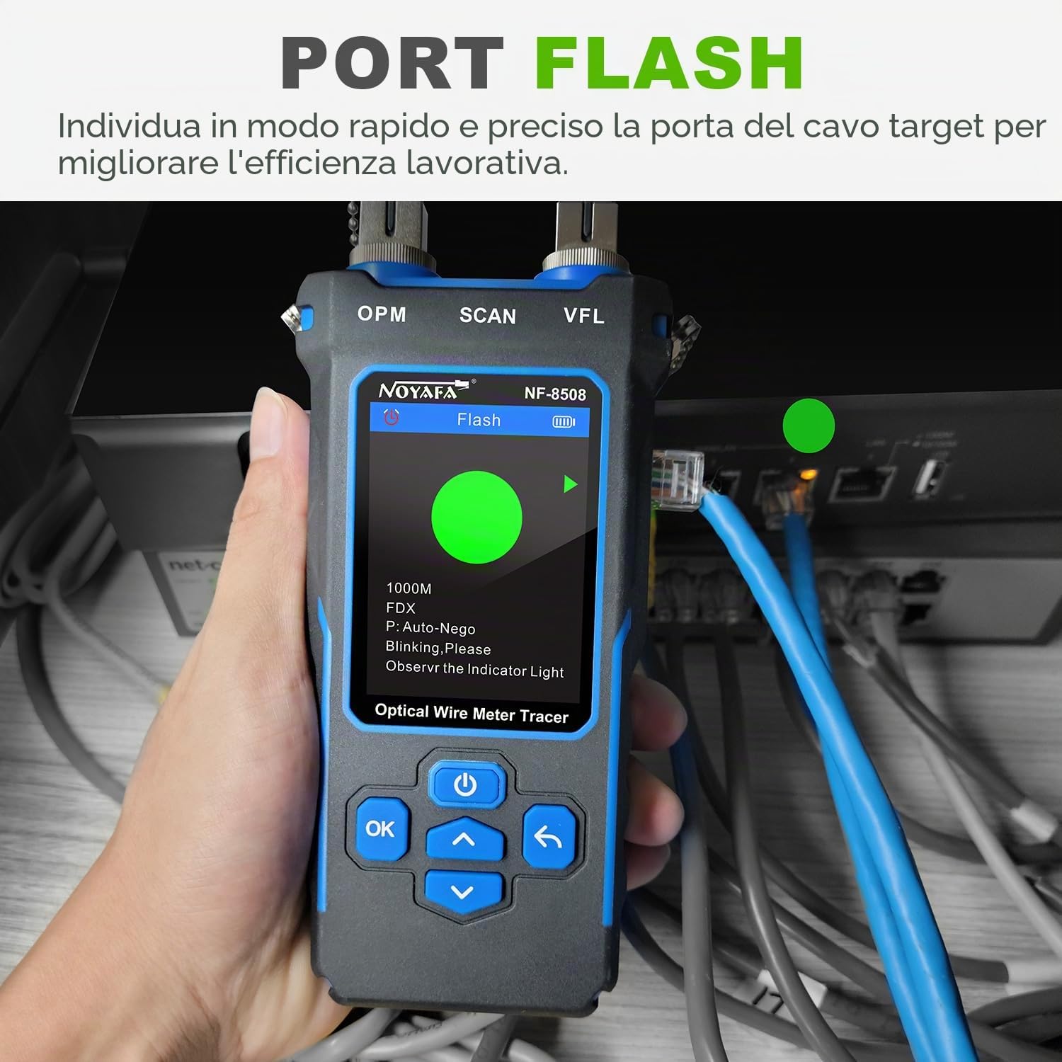 NOYAFA NF-8508 Tester per Cavi di Rete con Misuratore di Potenza Ottica, VFL e Localizzatore di Fili, Tester per Cavi Ethernet CAT5/CAT6, Rete RJ45 e PoE