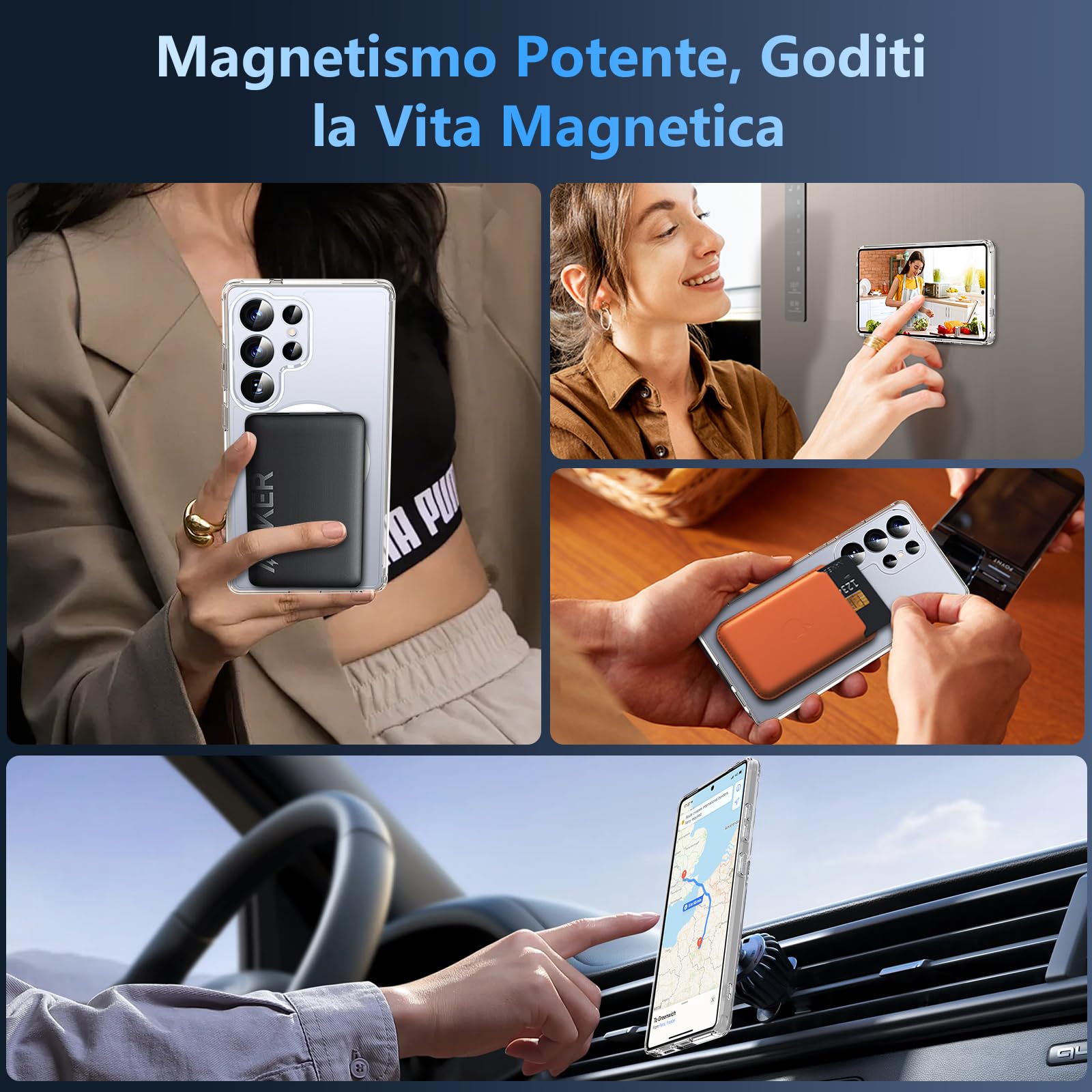 Hensinple Magnetica Cover per Samsung Galaxy S25 Ultra con Vetro Temperato, Compatibile con MagSafe, Custodia Samsung S25 Ultra Antiurto Trasparente Posteriore Sottile Resistente ai Graffi, Chiaro