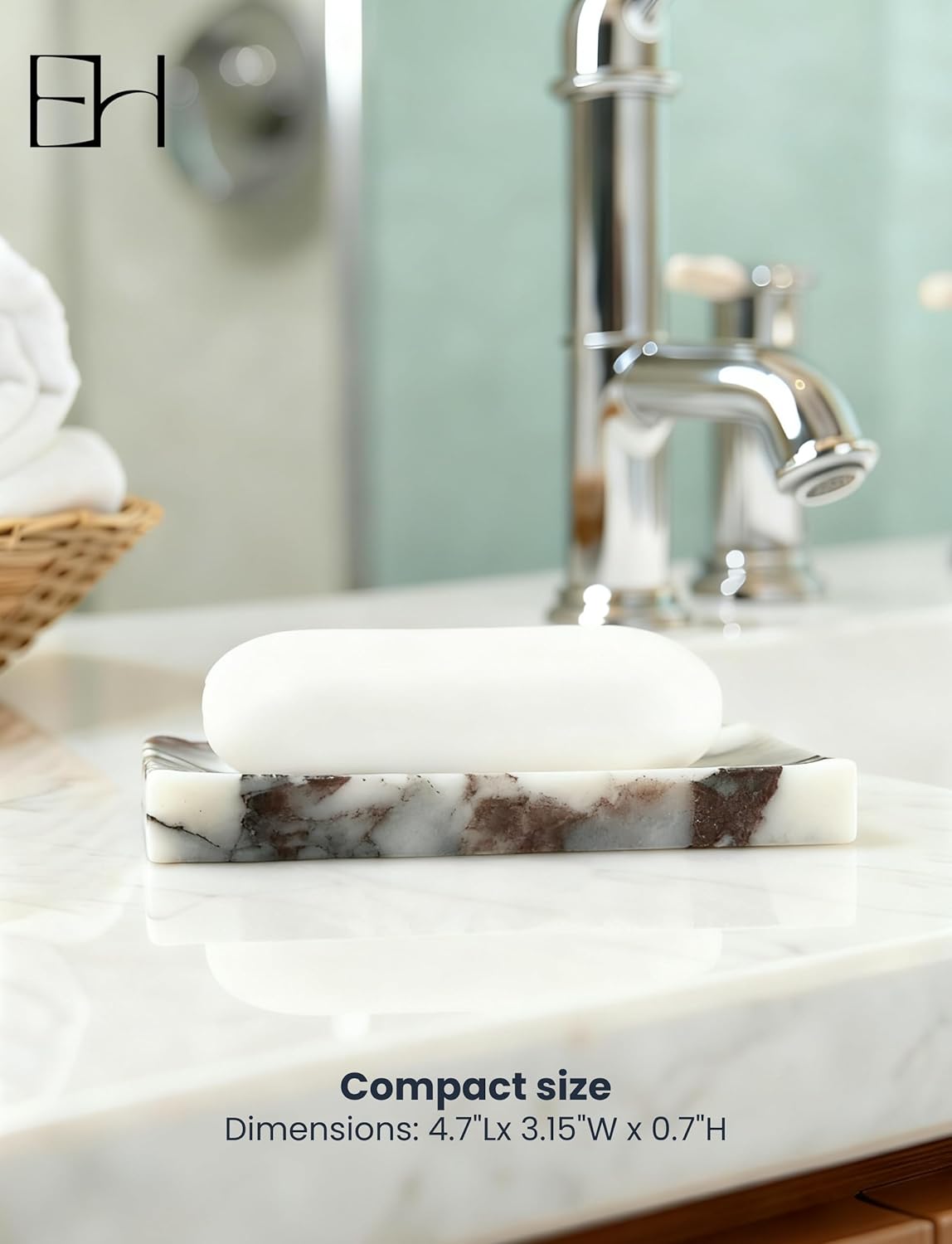 Natural Marble Soap Dish for Shower with Silicone Non-Slip Feet, Stone Drying Tray, Bar Soap Saver, Holder Container for Bathroom Decor Accessories(Calacatta Viola, Rectangular)