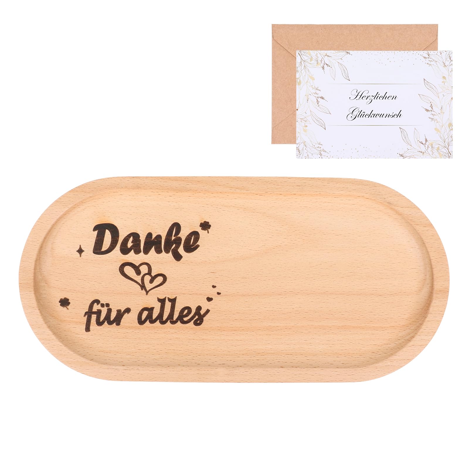 Seutgjie Kleines Dankeschön Geschenke für Kollegen Erzieherin Lehrer Personalisiertes Holztablett mit Gravur und Grußkarten Holz Deko Kleine Aufmerksamkeit Mitarbeiter Geschenke