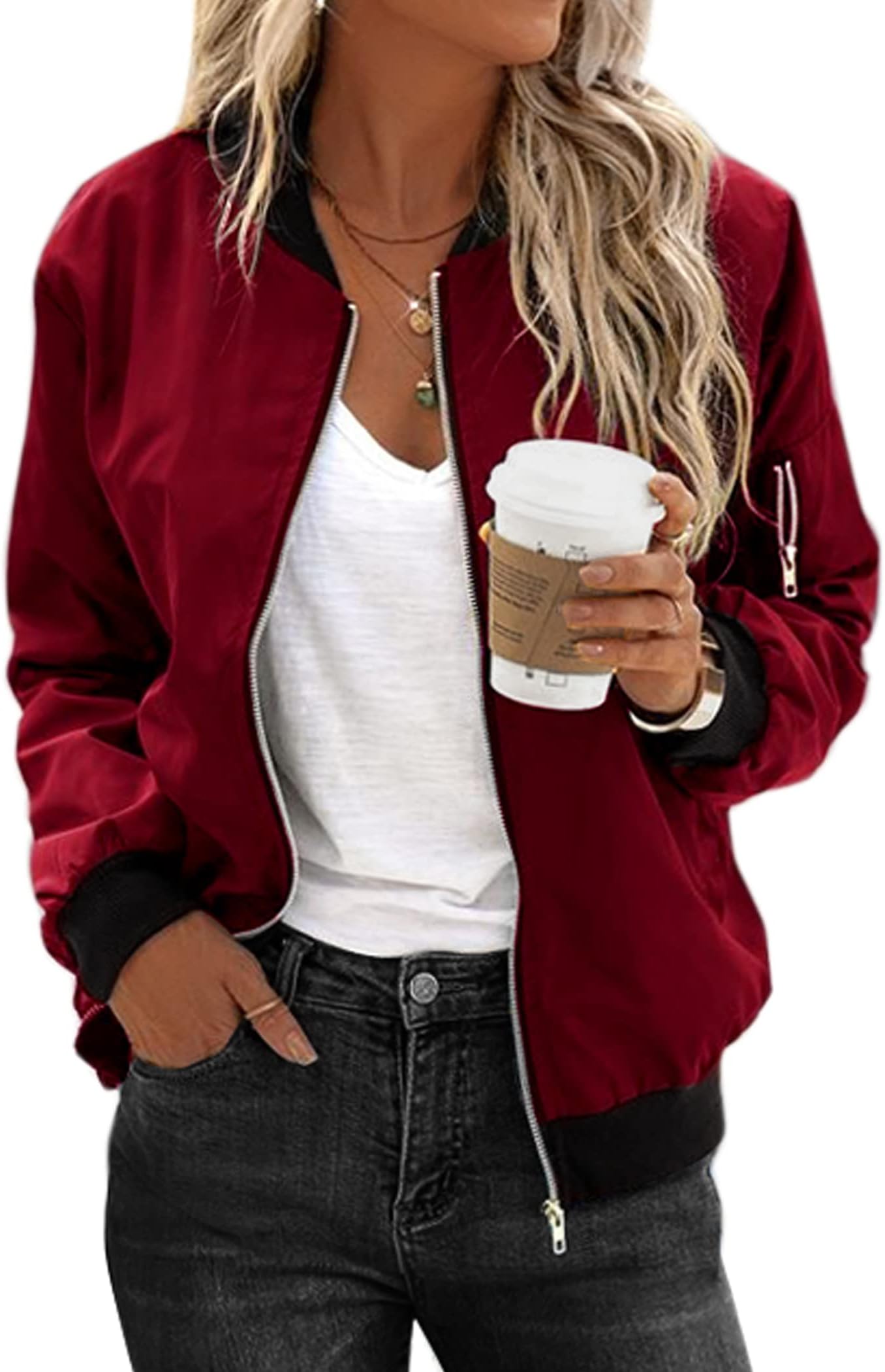 Zeagoo Women's Bomber Jacket Casual Coat Zip Up Spring Fall Clothes with Pockets S-XXL