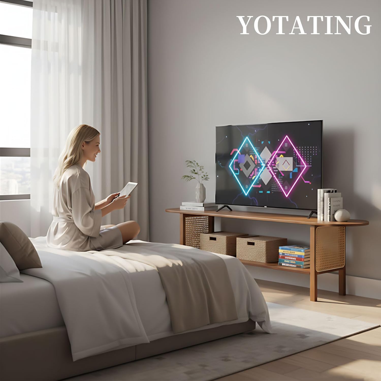 TV Stand for 65 inch TVs, Large Media TV Console with Storage Shelf, Modern Entertainment Center TV Stands for Living Room, Bedroom, 55" TV Table, Walnut - Image 9