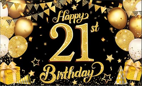 KatchOn, Cartel brillante de feliz cumpleaños número 21, enorme, 72 x 44 pulgadas, decoraciones de cumpleaños número 21 para él, decoraciones de