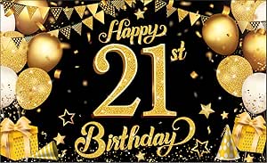 Amazon.com: KatchOn, Shiny Happy 21st Birthday Banner - Huge, 72x44 ...
