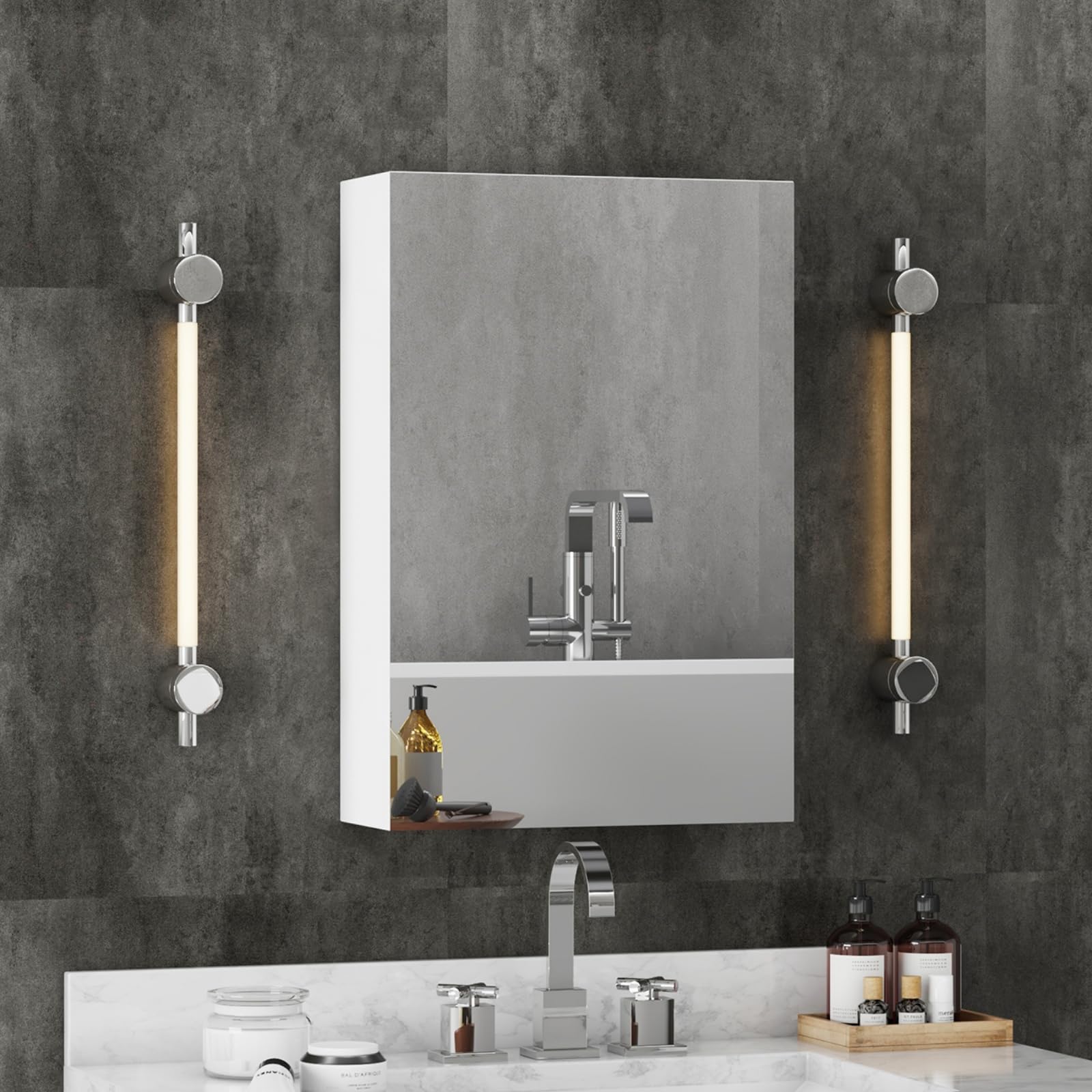 joolihome living Bathroom Mirror Cabinet, Wall Mounted Cabinet with Mirror & 2 Adjustable Shelves, 3 Tier Storage Cupboard Unit Organizer Bathroom Furniture (No Lights, 400x600mm)