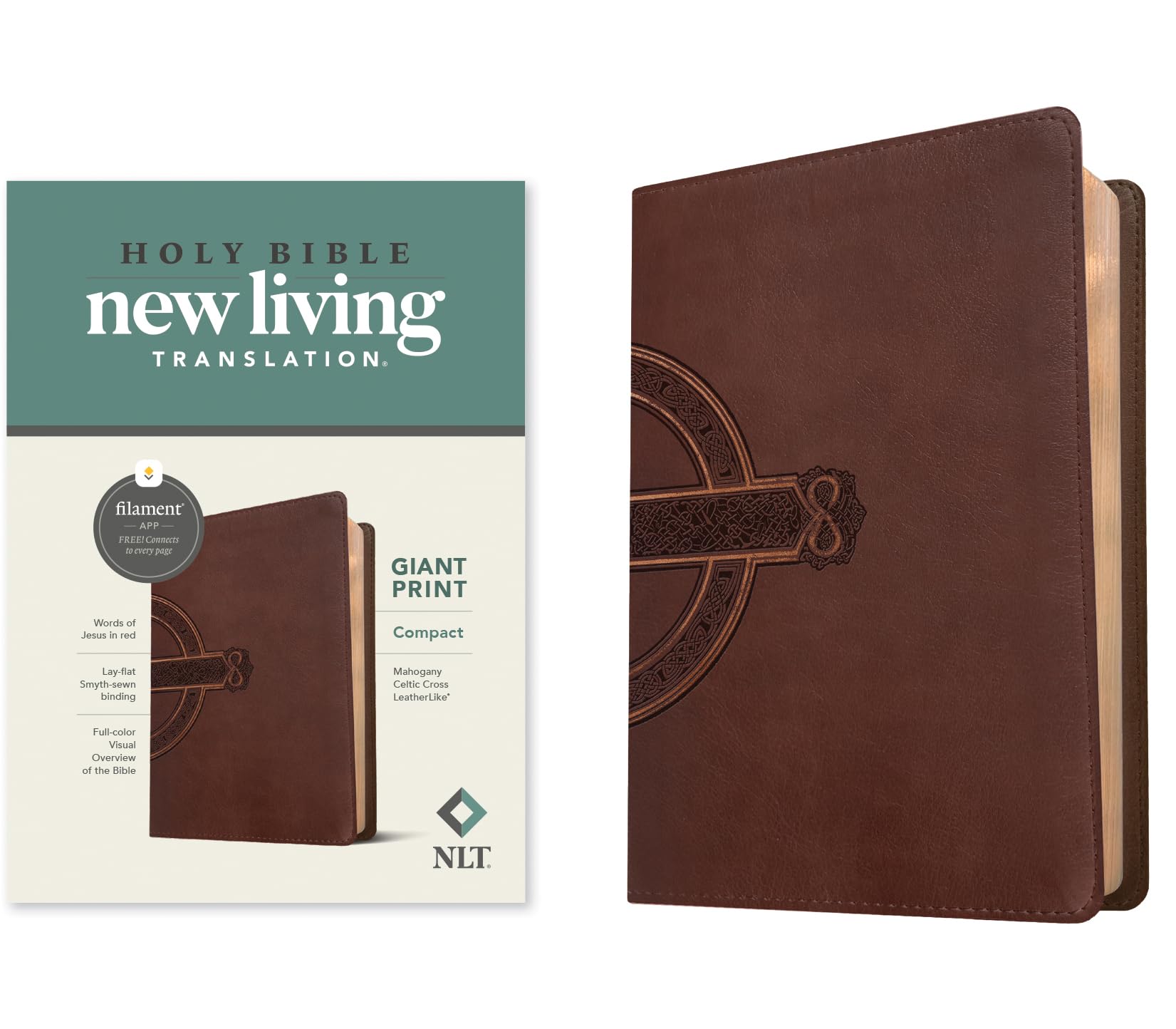 NLT Compact Giant Print Bible, Filament Enabled Edition (Red Letter, Leatherlike, Mahogany Celtic Cross): New Living Translation, Mahogany Celtic Cross LeatherLike, Filament App. Giant Print