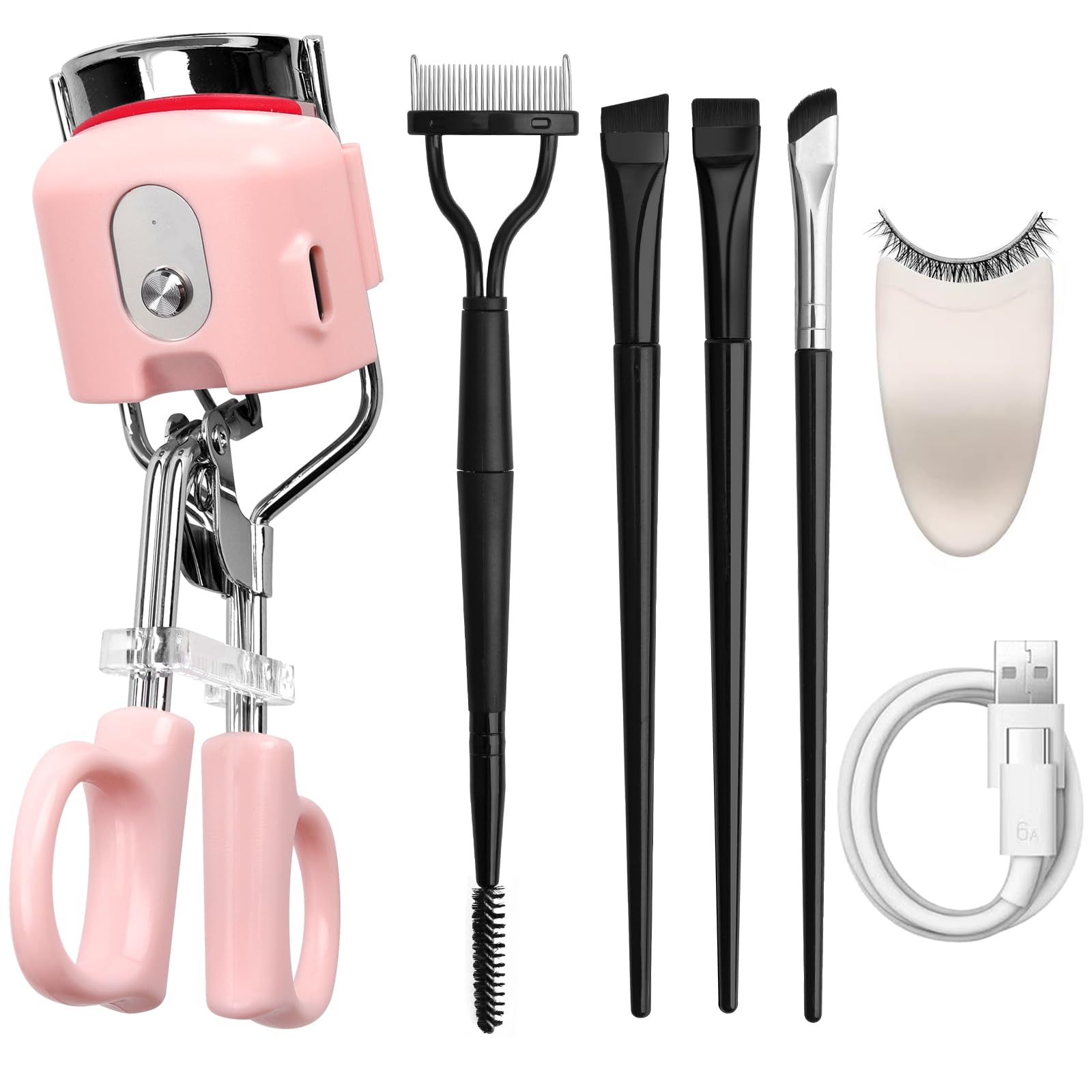 Kalolary Rizador de Pestañas Eléctrico, Rizador Pestañas Calentado Portátil Rizador de Pestañas Recargable USB Rizador de Pestañas, 3 Modos de Temperatura Ajustables para Todas las Pestañas (Rosa)