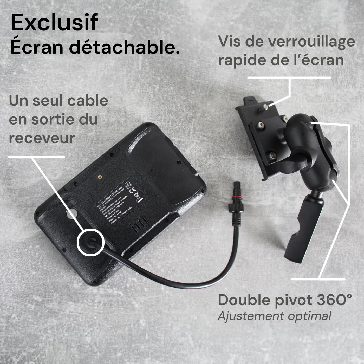 LBG RideMate M5 - Dashcam Moto 2.5K+2.5K (1440p), Tableau de Bord Carplay Android Auto, Caméra embarquée Avant et arrière avec capteur Starvis, Enregistrement en Boucle, Marque française, Grand Angle
