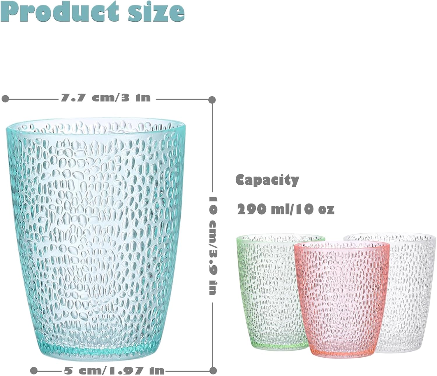 4 PCS Colored Plastic Drinking Glasses, Reusable Acrylic Drinking Cups, Stackable Glasses Drinkware, Unbreakable Water Tumblers, BPA Free, Dishwasher Safe, 290 ML/10 OZ (4 Colors) - Image 7