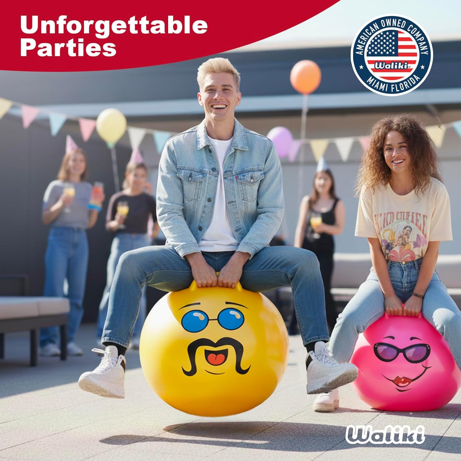 WALIKI Adult Hopper Ball | Like A BOSS Edition | Giant Bouncy Jumping Ball | Hippity Hop Ride-On Toy | Yellow