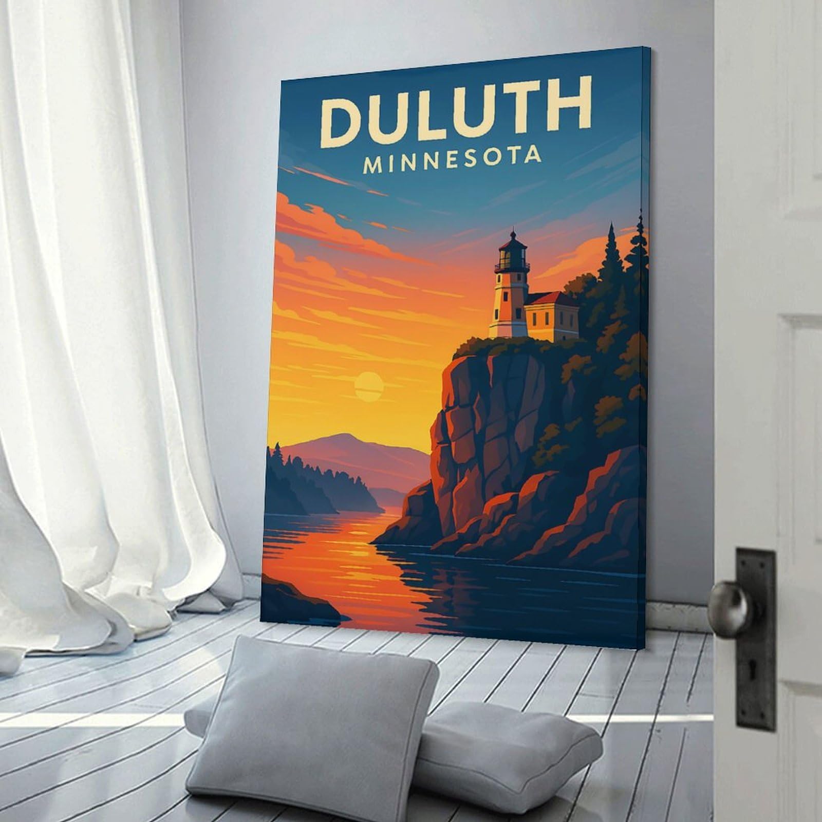 Junmoney Frame-Style-8 Duluth Minnesota Lighthouse Travel Poster Home Decor Wall Art 24X36inch(60X90cm), For Lounge, Study, Hallway Or Flat Walls, Stylish Home Artwork For Focal Walls