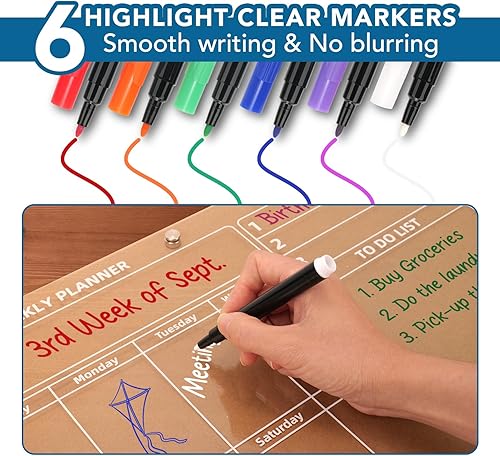 Miniatura 4 de Tablero de calendario magnético acrílico para refrigerador 2 piezas claro mensual y semanal, 16 x 12 pulgadas, calendario de planificación