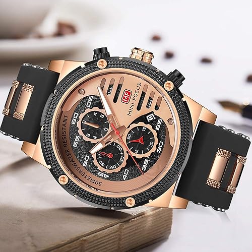 Miniatura 4 de KXAITO Relojes para hombre, reloj cronógrafo deportivo militar, resistente al agua, correa de cuero de silicona luminosa, relojes casuales para