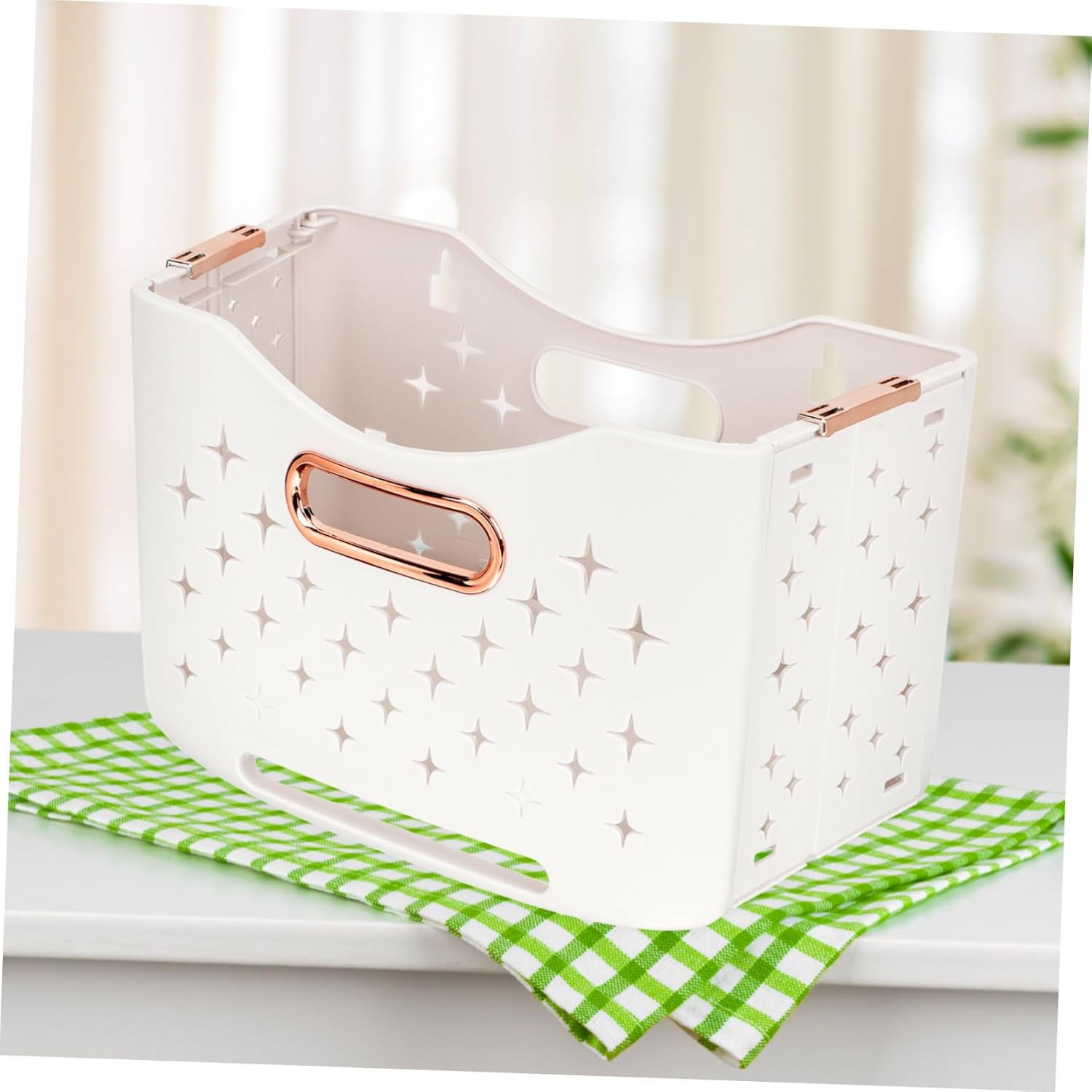 Collapsible Laundry Basket Gold Handle Capacity Foldable Laundry Hamper for Bathroom Bedroom Storage Organizer Fold-up Clothes Basket with Stable Bottom Buckle