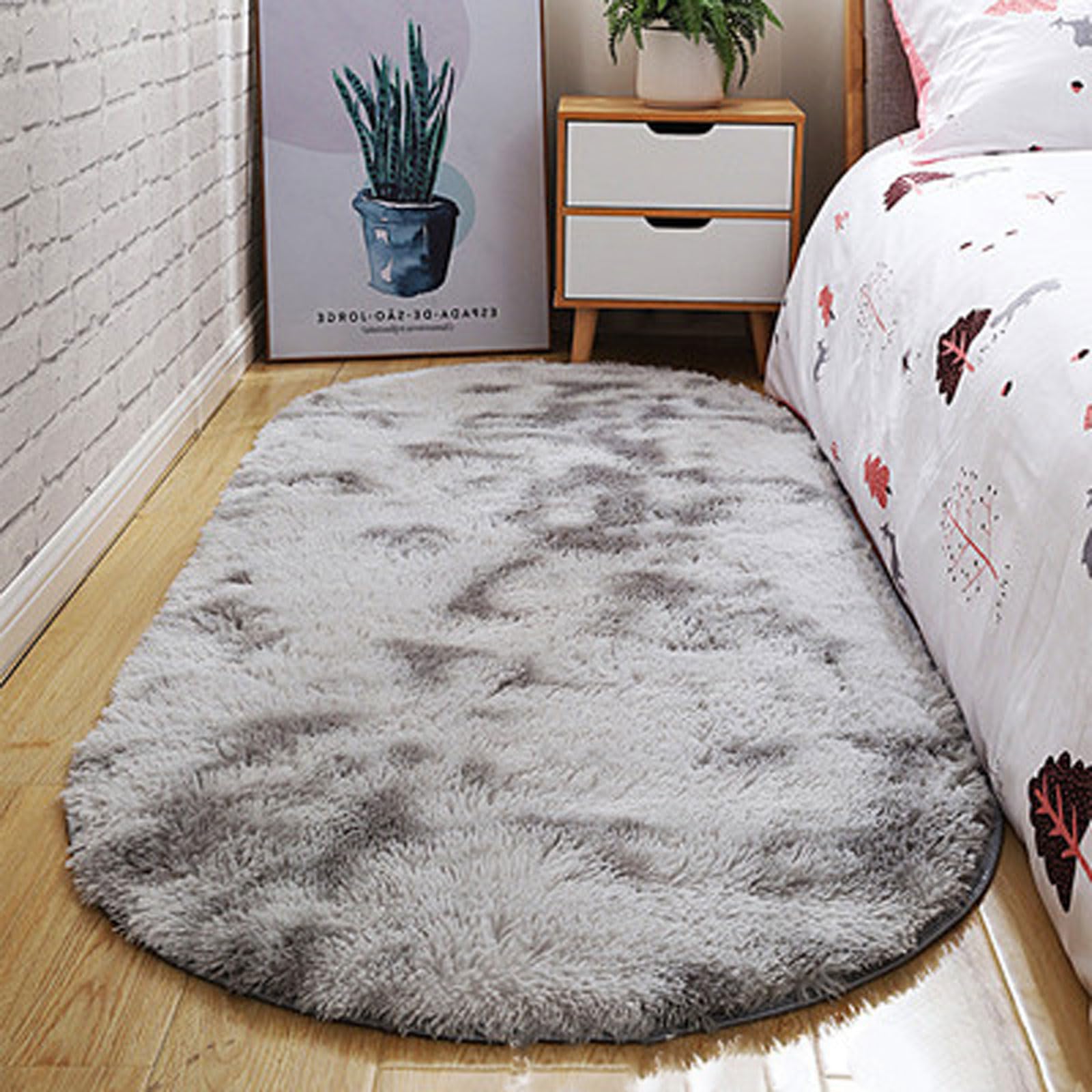 Tapis de chambre moelleux moderne en tie-dye gris 50x160 cm