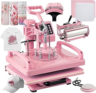 5 in 1 Heat Press Machine 12x15 Inch, Heat Press Machine for T Shirts Hat Cap Mug Plate 360° Swing Away, Sublimation Heat Press Heat Transfer Machine W/ 30OZ Tumbler Press Pink