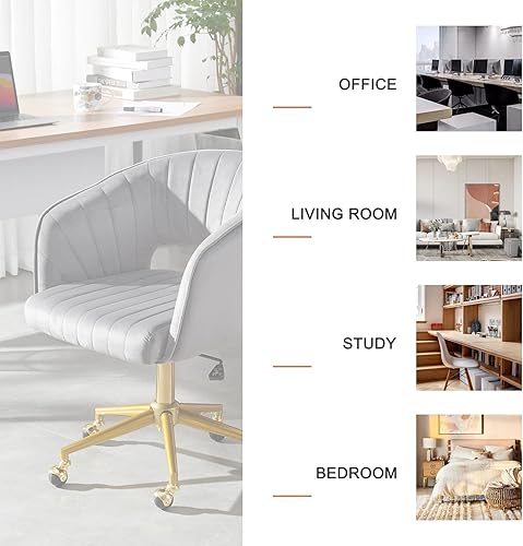 Miniatura 7 de Velvet Home, silla de oficina giratoria ajustable con base dorada, silla de escritorio de oficina en casa para sala de estar, dormitorio, tocador,