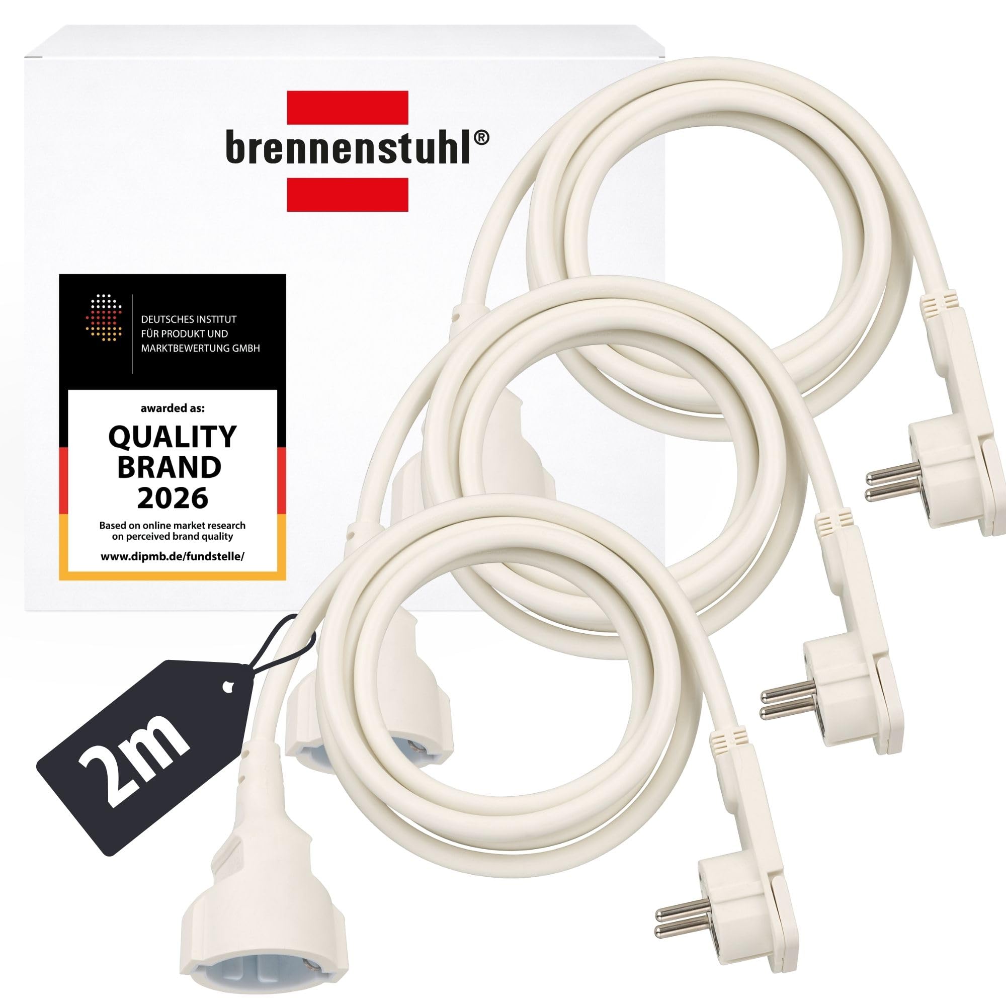 Rallonge de qualite superieure Brennenstuhl lot de 3 câbles blancs de 2m