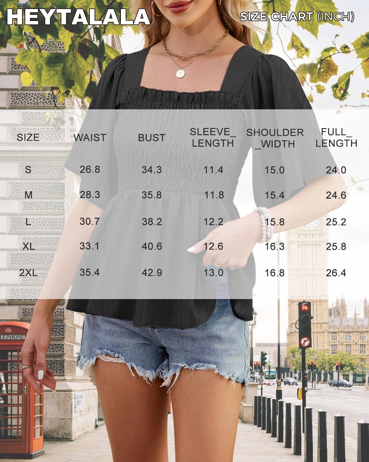 HEYTALALA Womens Summer Smocked Peplum Top Square Neck Ruffle Short Sleeve Blouse Loose Fit Babydoll Shirts 2025 - Image 7