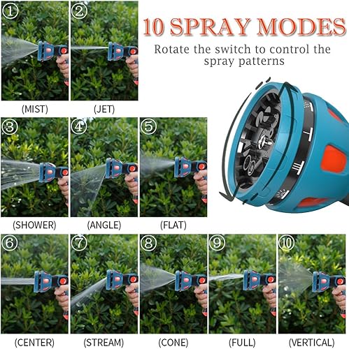 Miniatura 10 de Boquilla de manguera de agua Boquilla de manguera de jardín Boquilla de pulverización con 10 patrones de boquillas de manguera de alta presión