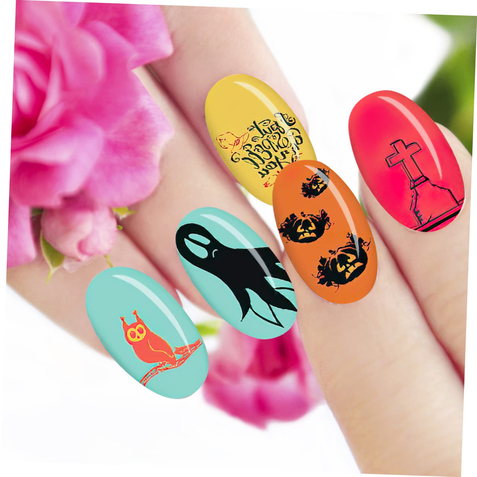 FRCOLOR 8 Hojas de impresión de transferencia de halloween manicura accesorios de arte de de hallowee estampador de de flores kit de estampado de juego de