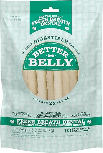 Better Belly Fresh Breath - Rollos pequeños dentales, masticables para perros, pequeños, 10 unidades