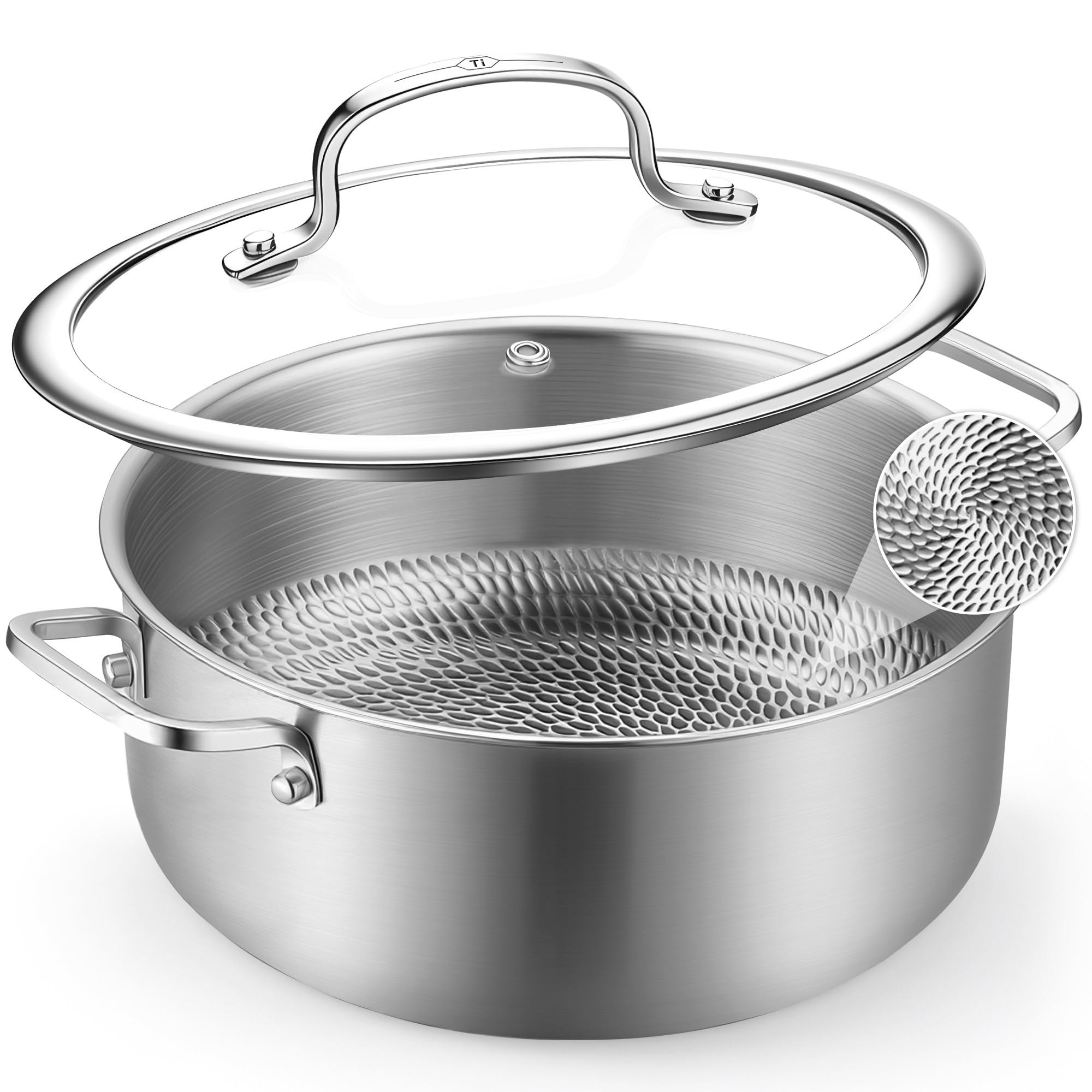 Titanium Pans for Cooking, 8 Quart Non‑Stick Titanium Stock Pot with Lid | Uncoated Hamme…
