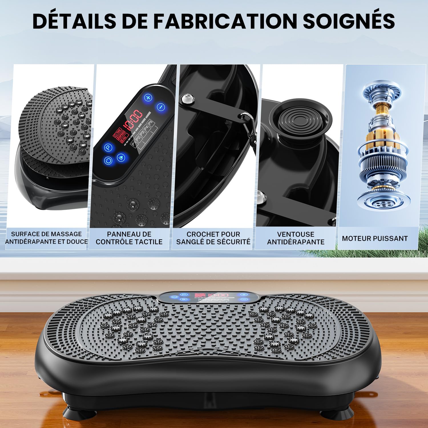 Plateforme Vibrante et Oscillante Fitness 100 Vitesses Télécommande Bandes Machine Sport Maison Silencieuse Capacité 225kg