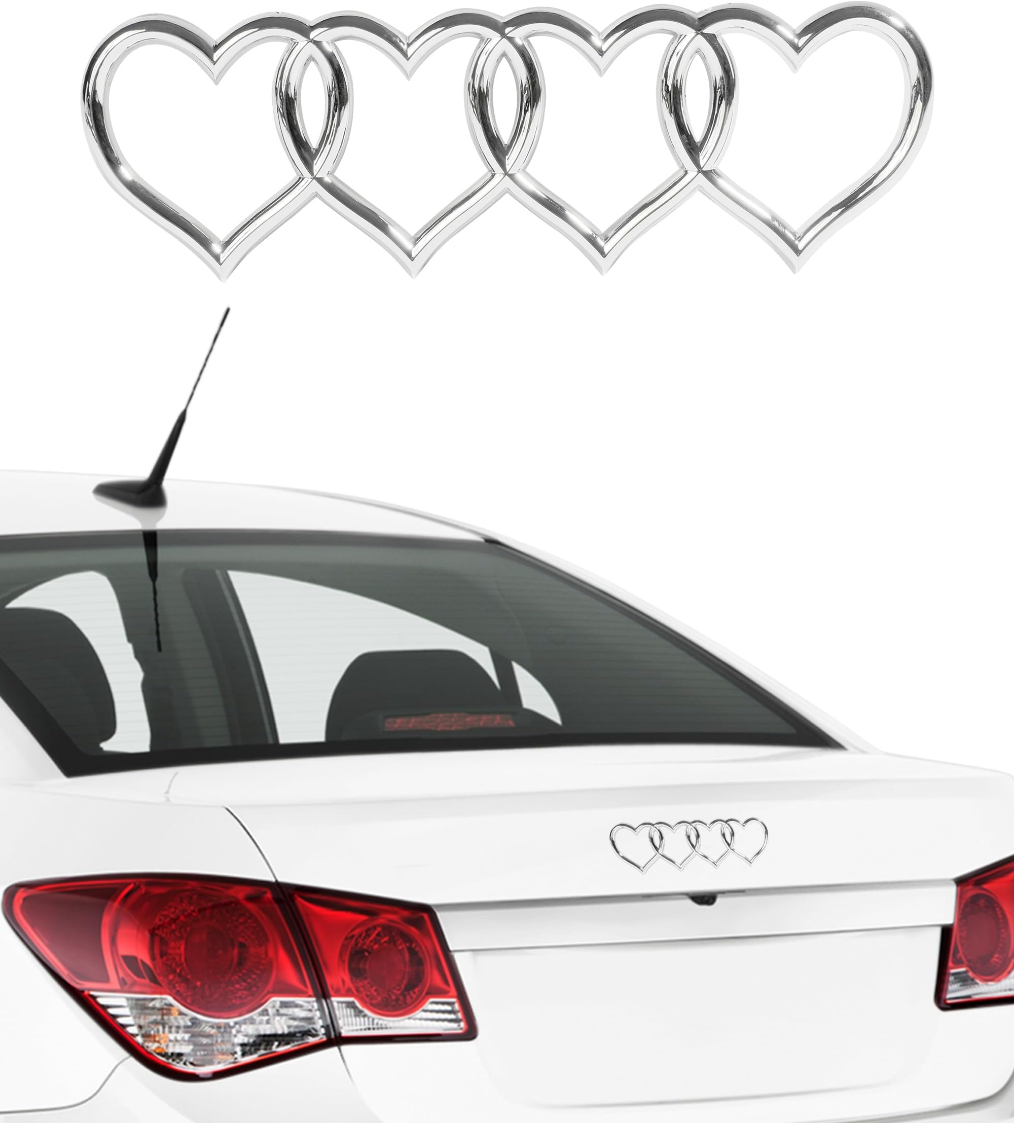 3D Car Decals - Heart Decals for Car Trunk Badge, Logo Emblem Sticker, Tail Replacement Decoration - Applicable to A3 A4 A5 A6 A8 TT R8 Q3 Q5 (Silver)